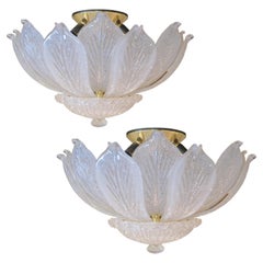 Pair of 1970s Italian Murano Leaf Glass Plafonniers in style of Barovier & Toso