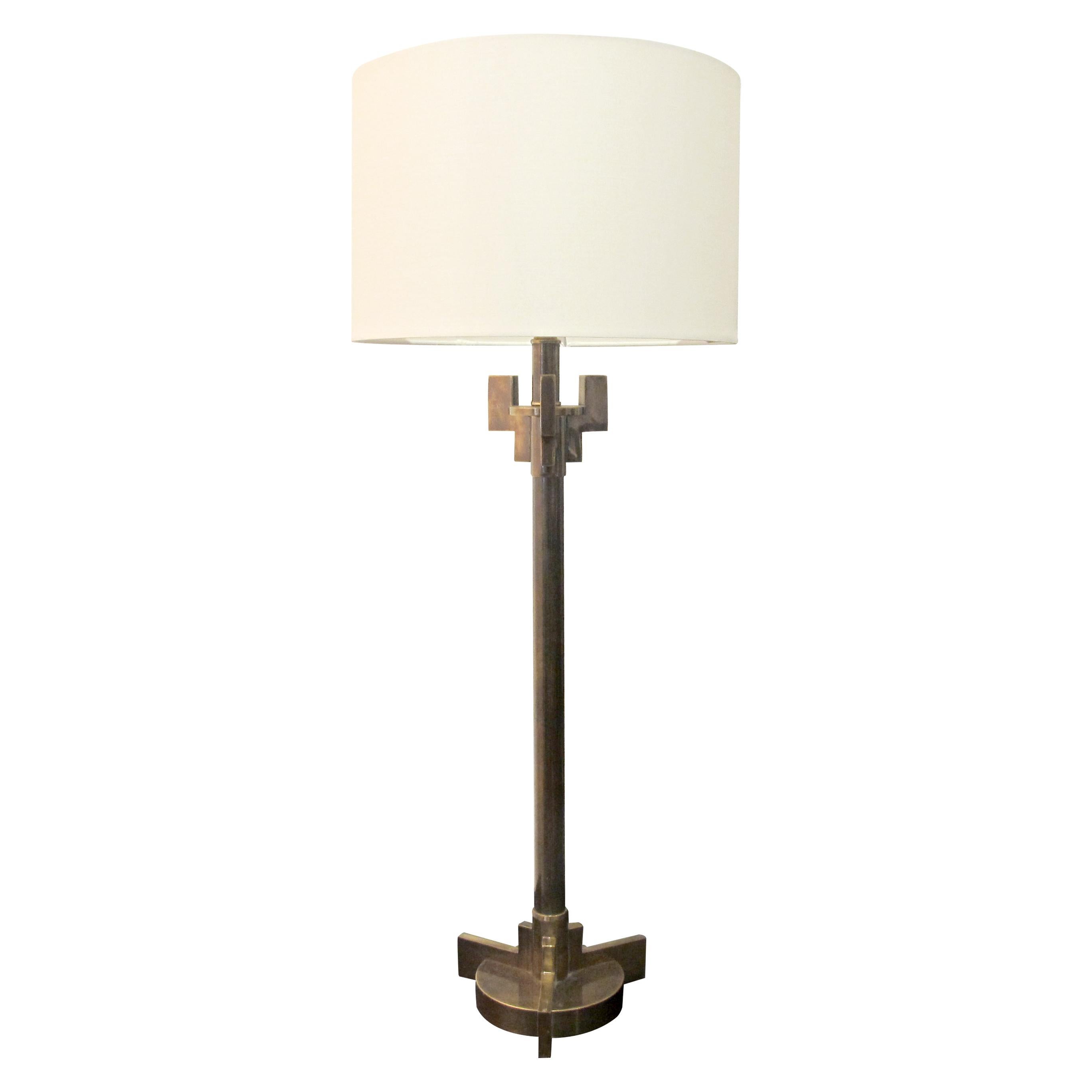 Post-Modern Pair of 1980s Italian Post Modern Structural Brass Table Lamps Inc Shades