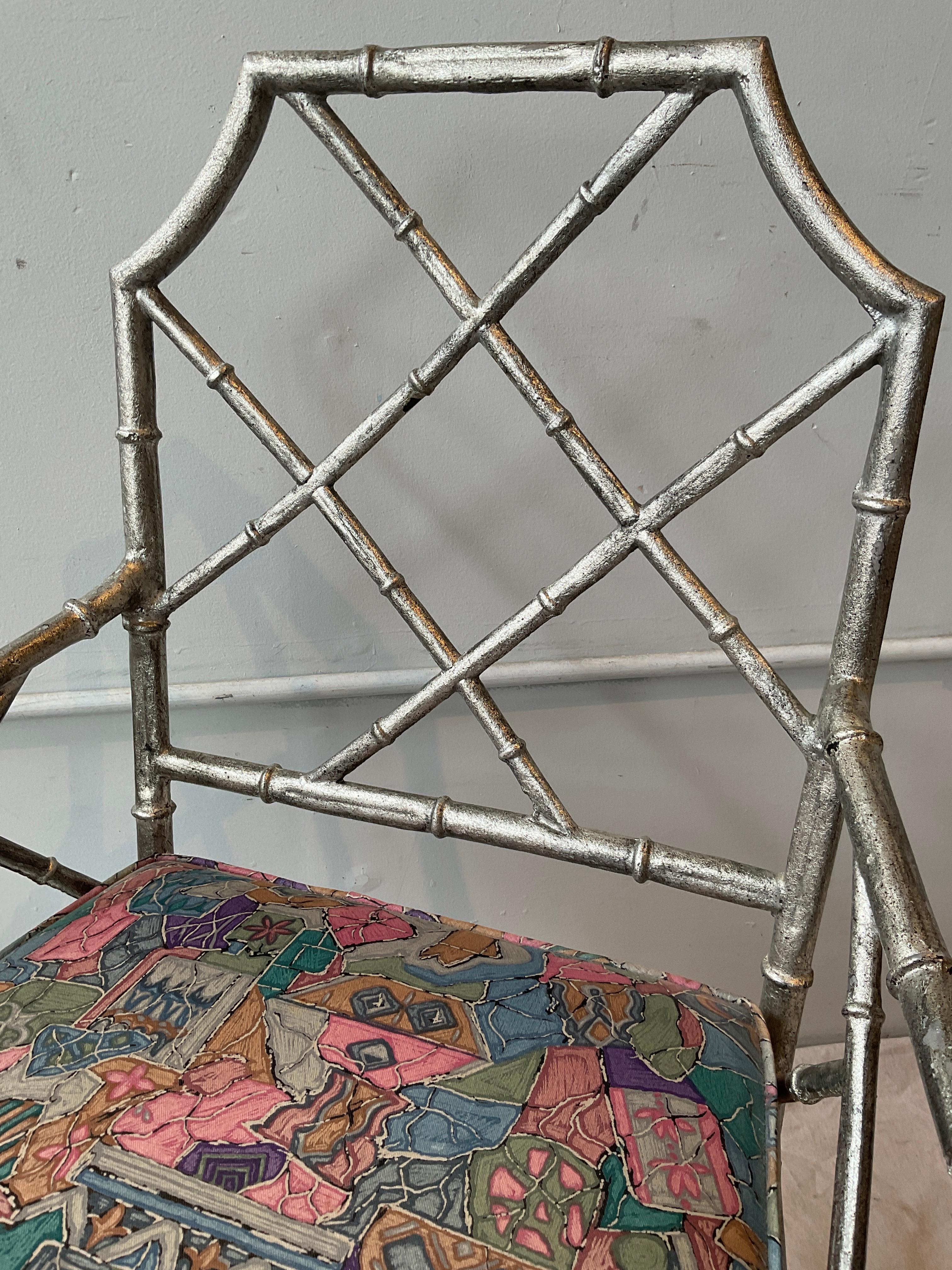 Pair Of 1980s Italian Silver Leaf Faux Bamboo Chairs For Sale 6