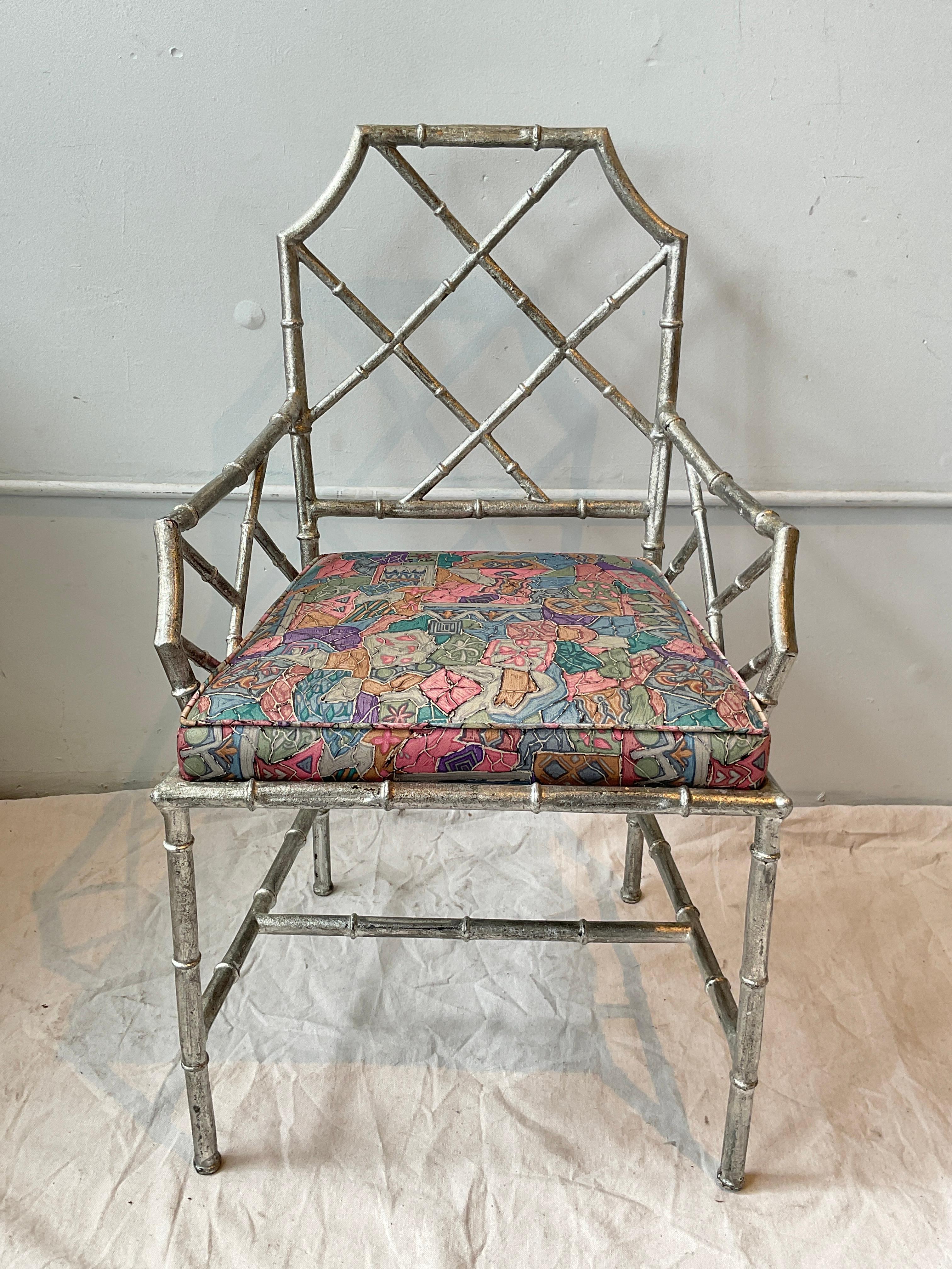 Late 20th Century Pair Of 1980s Italian Silver Leaf Faux Bamboo Chairs For Sale