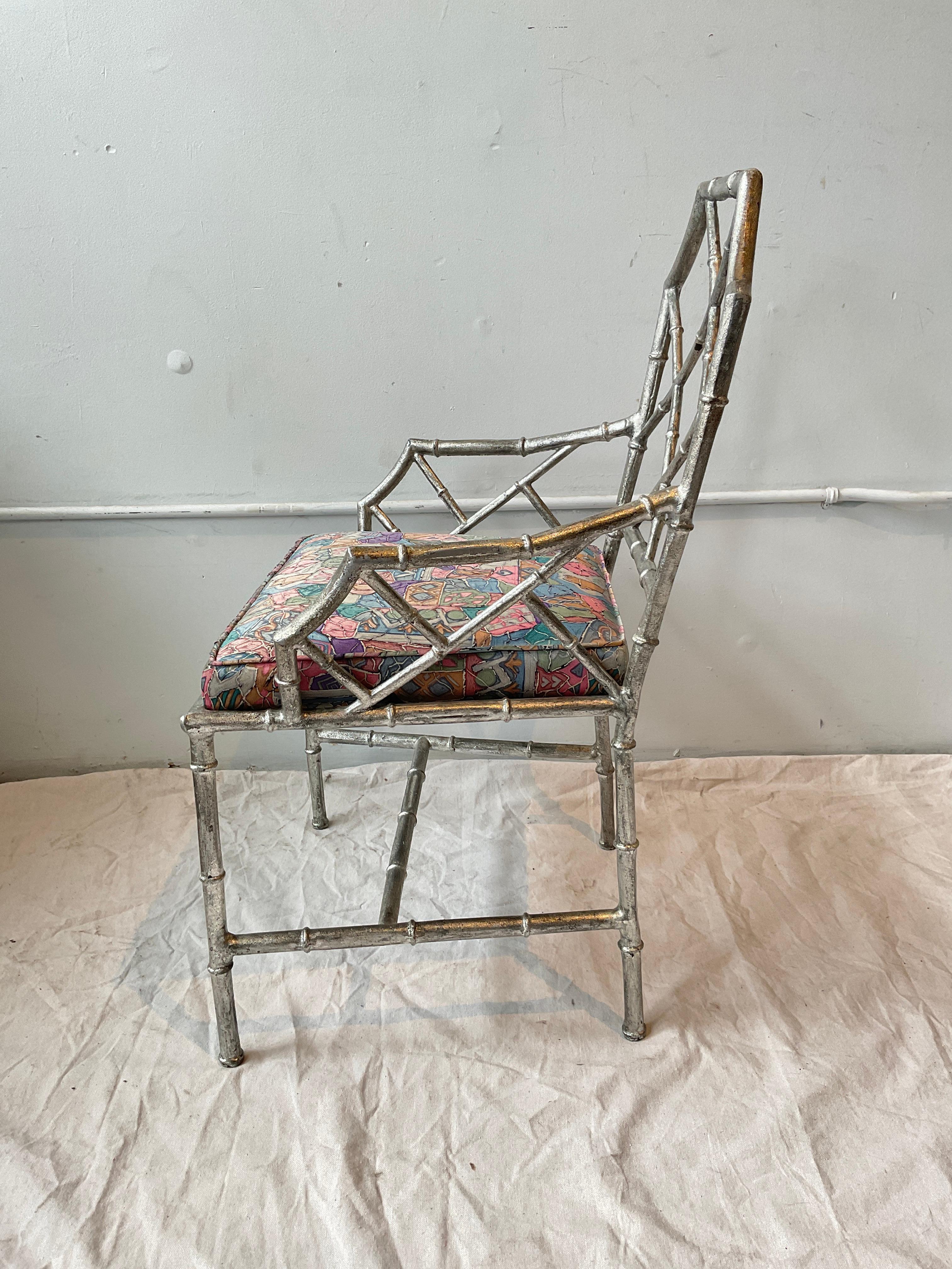 Pair Of 1980s Italian Silver Leaf Faux Bamboo Chairs For Sale 1