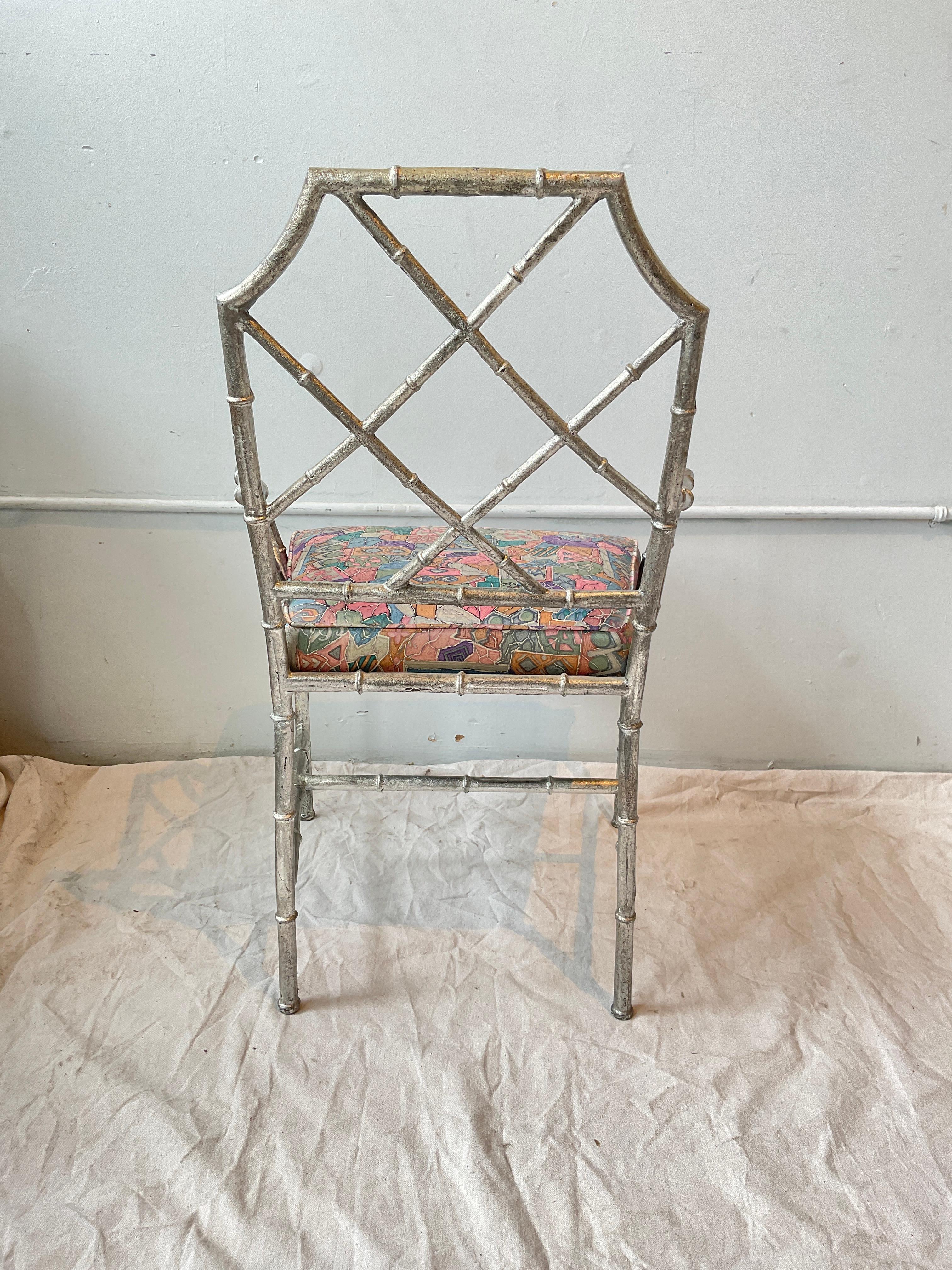 Pair Of 1980s Italian Silver Leaf Faux Bamboo Chairs For Sale 2
