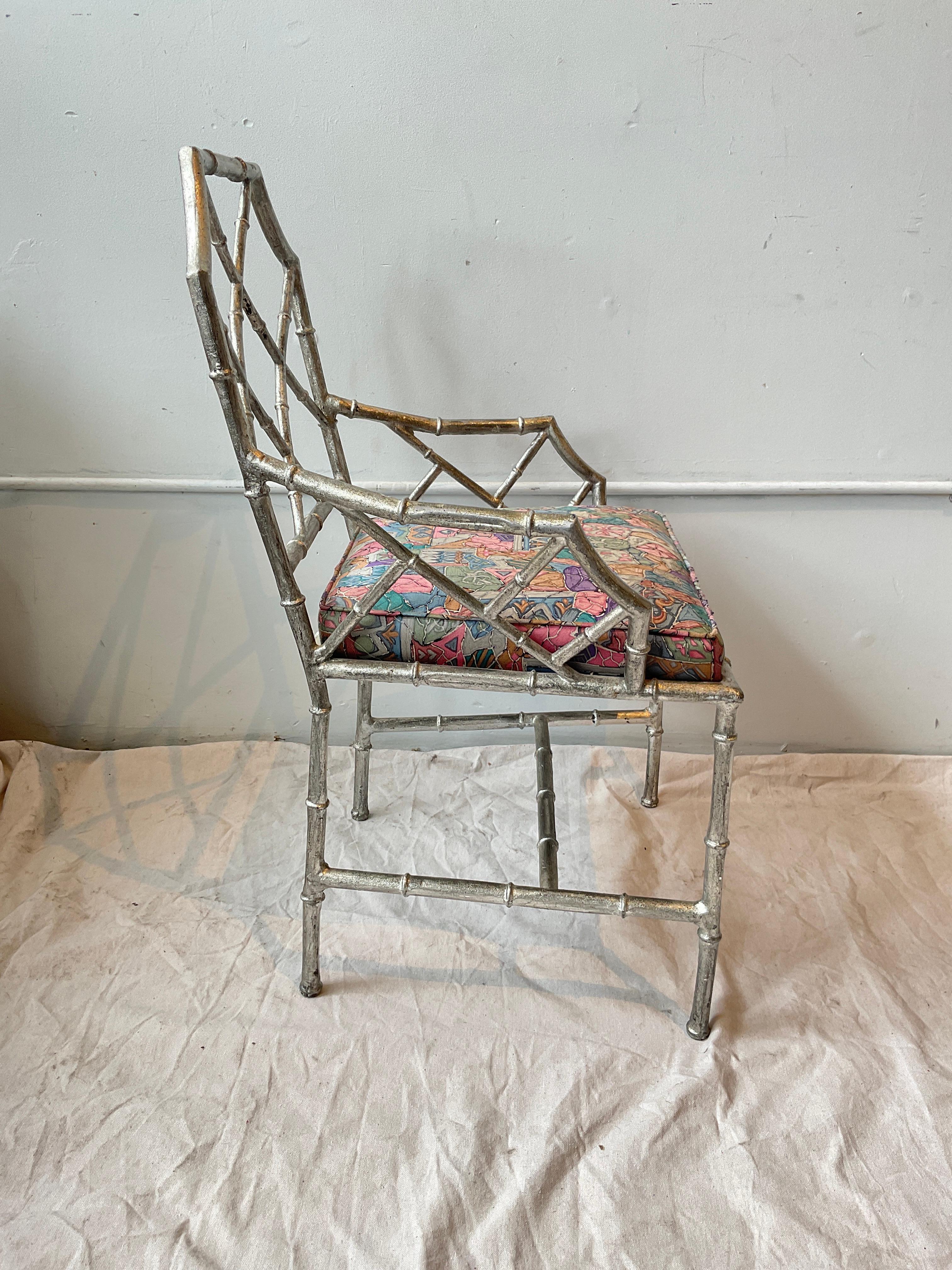 Pair Of 1980s Italian Silver Leaf Faux Bamboo Chairs For Sale 3
