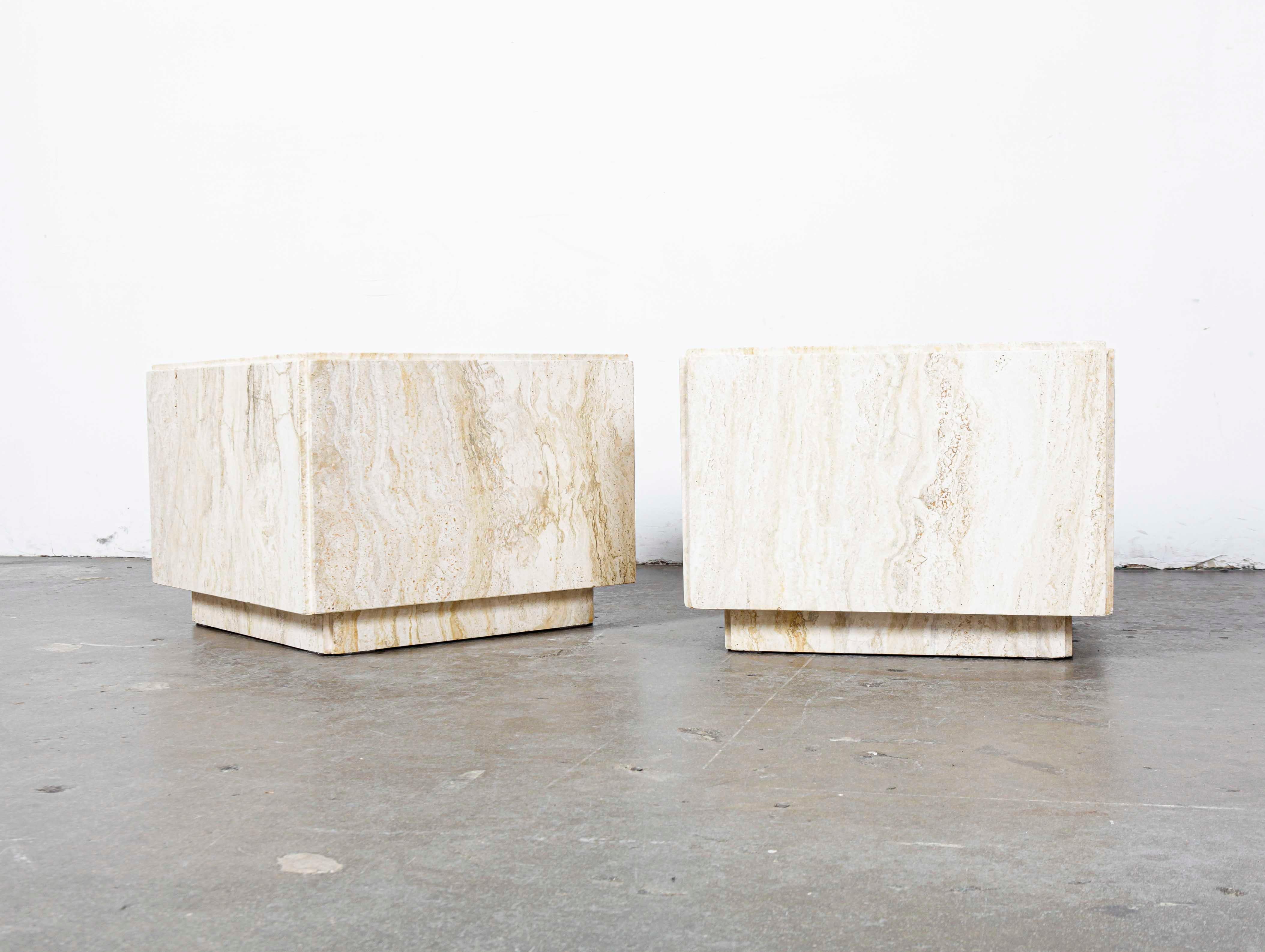 Mid-Century Modern Pair of 1980s  Italian Travertine Cube Coffee Tables