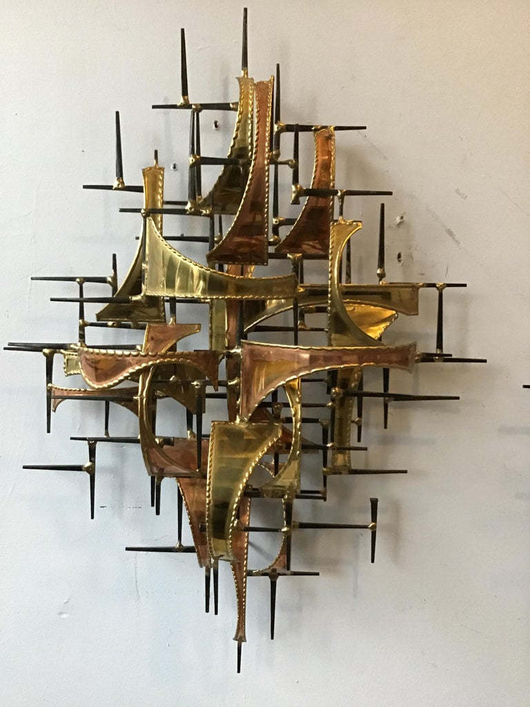 Pair of 1980s Jere Style Copper And Brass Wall Sculptures at 1stDibs