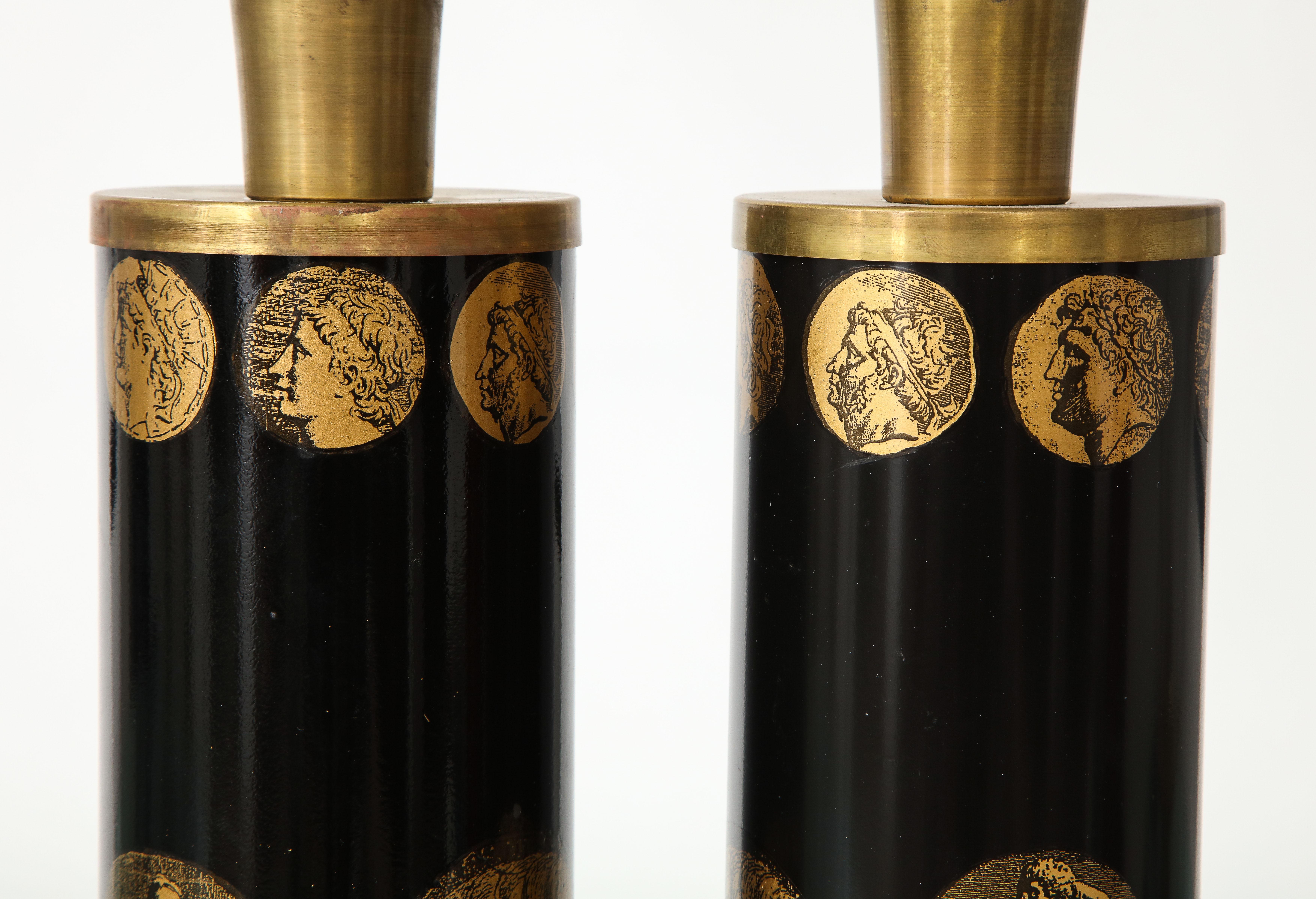 Metal Pair of 1980s Lamps by Piero Fornasetti For Sale