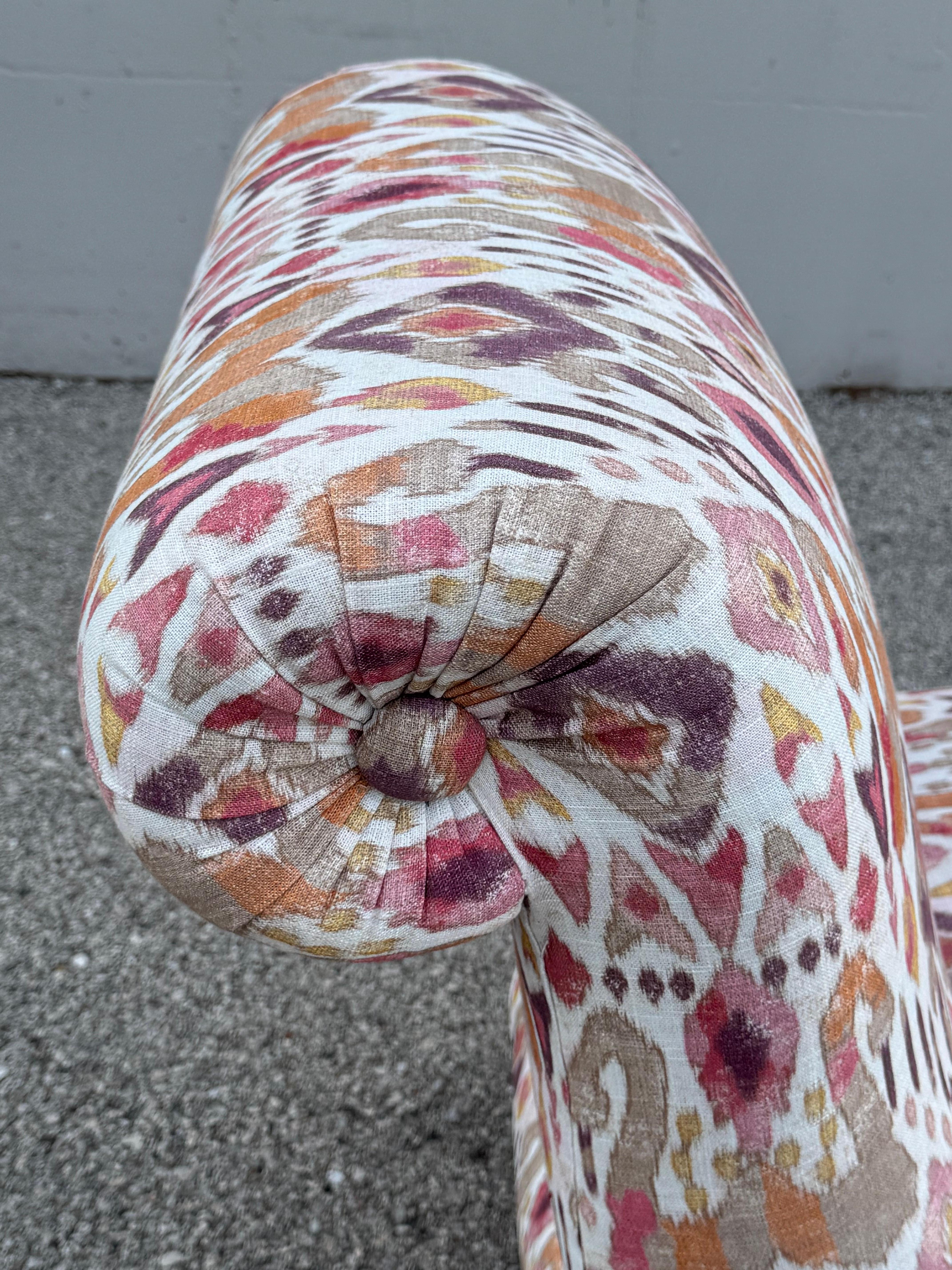 Pair of 1980s Large Donghia Scroll Back Slipper Chairs in Original iKat Textile For Sale 9