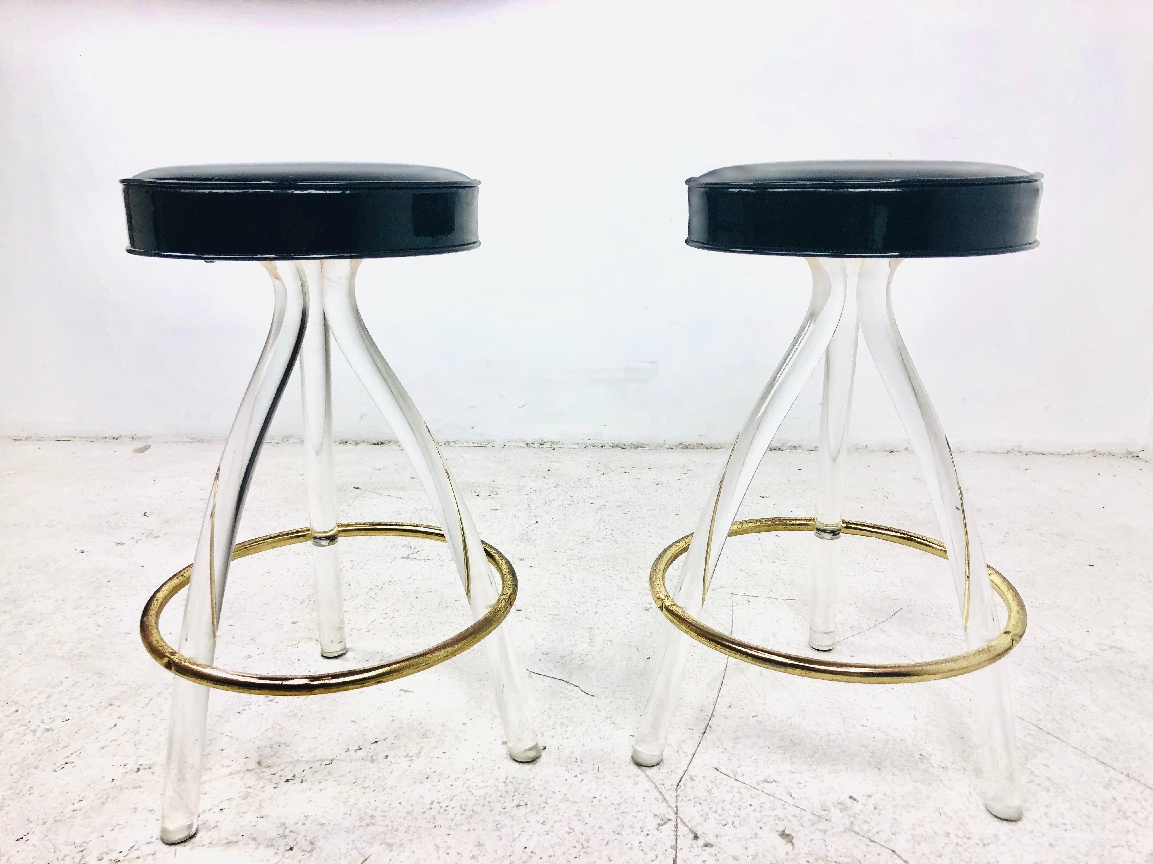 Modern Pair of 1980s Lucite Barstools