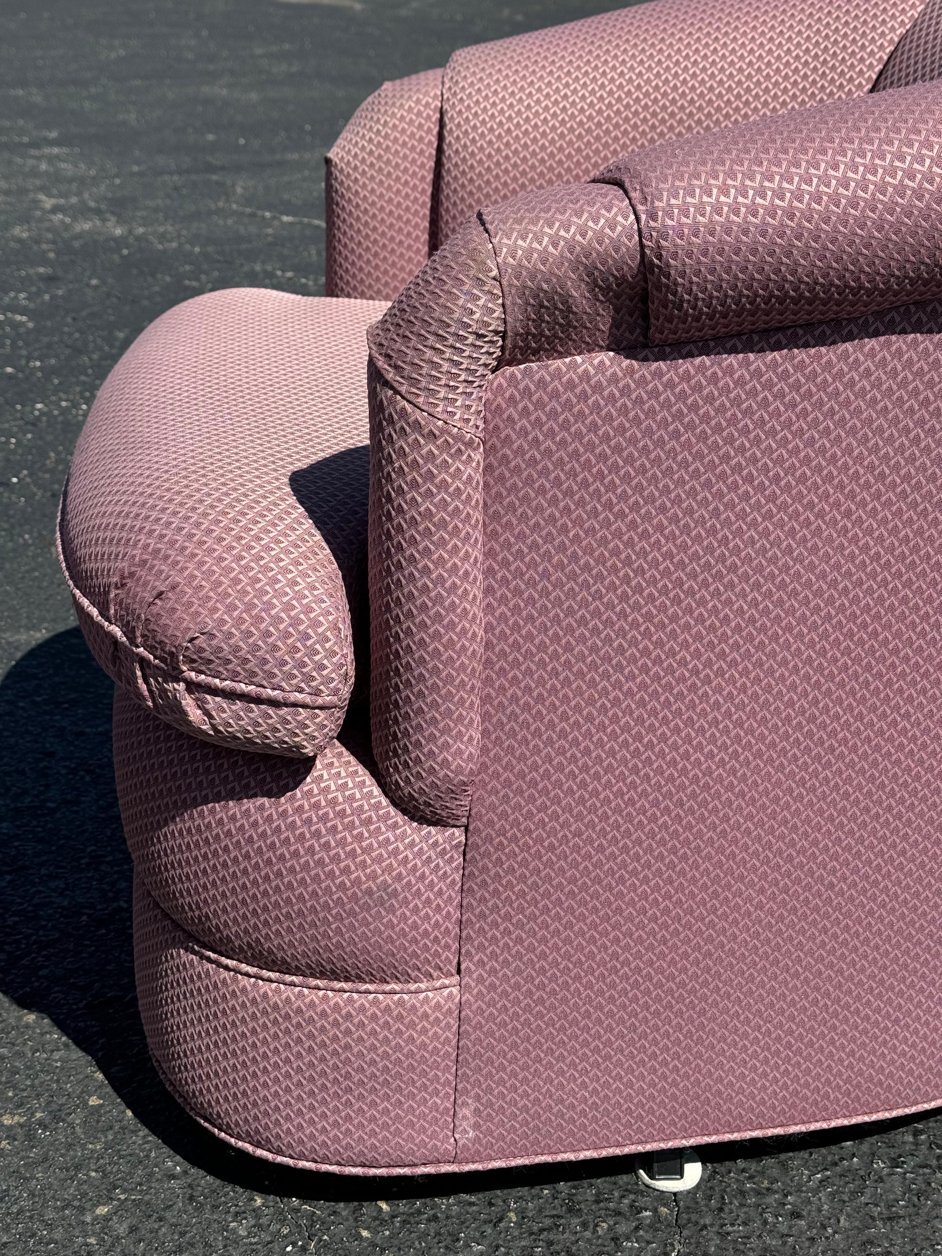 Pair of 1980's Mauve Swivel Chairs 5
