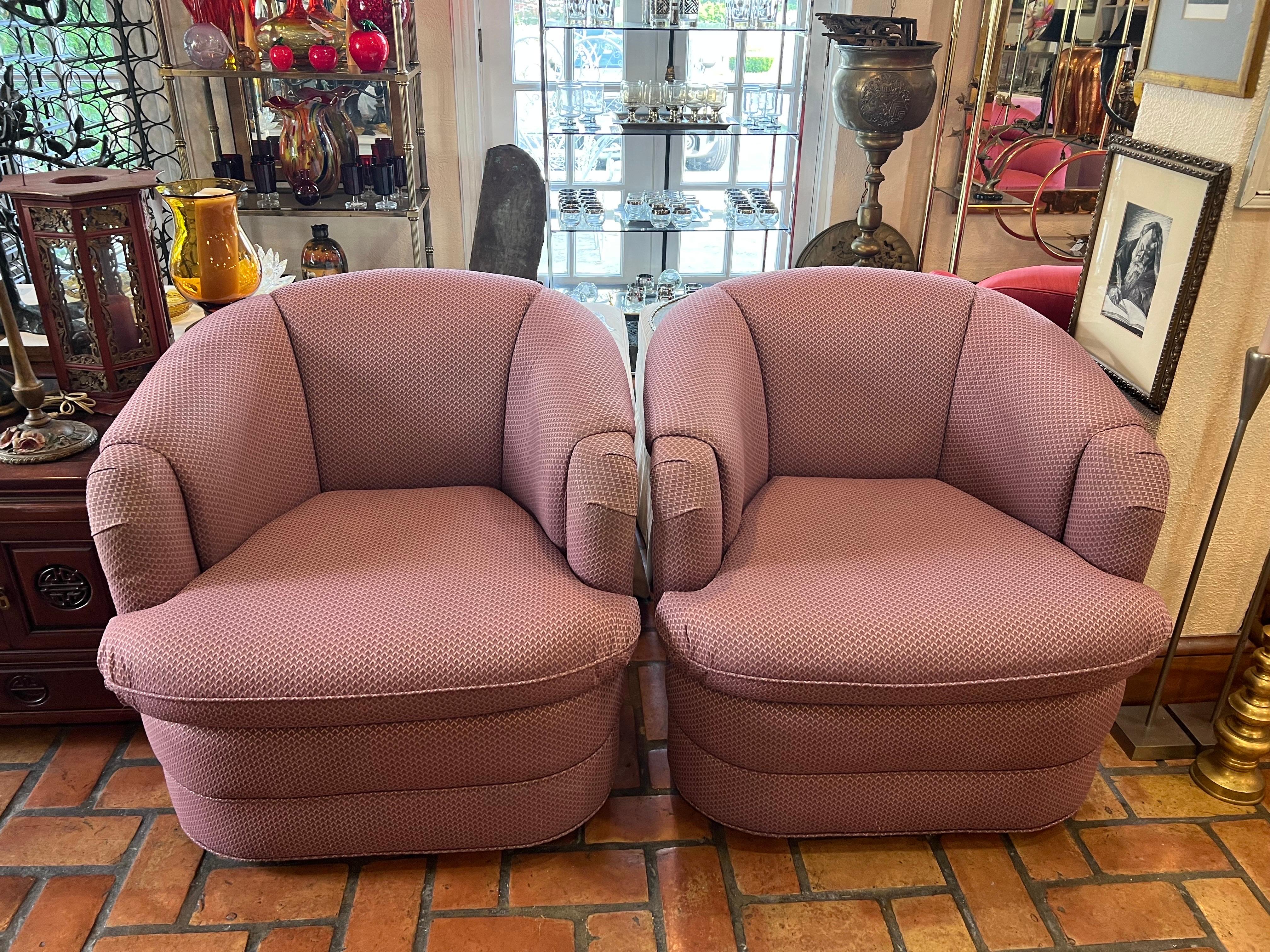 Post-Modern Pair of 1980's Mauve Swivel Chairs