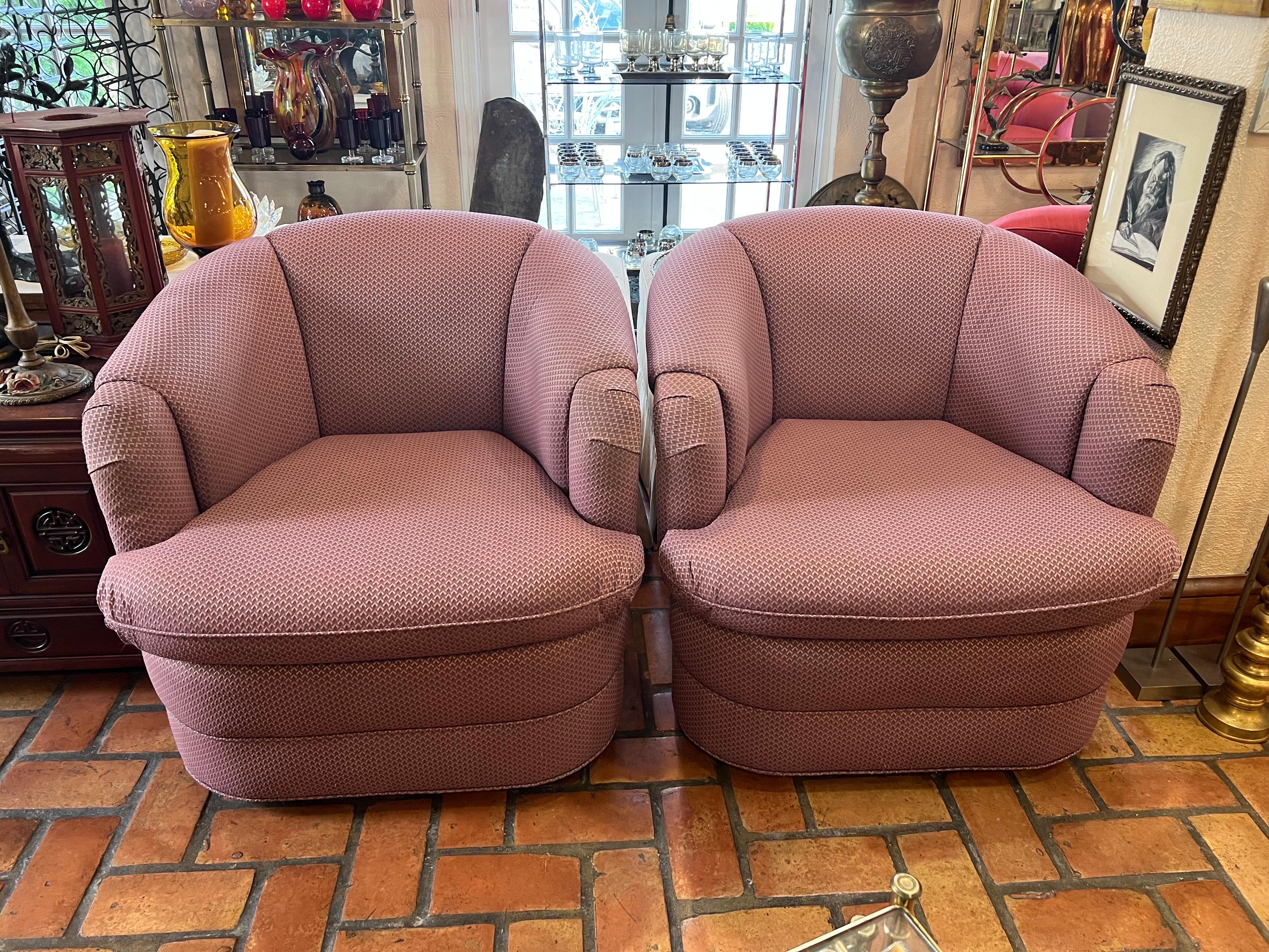 Pair of 1980's Mauve Swivel Chairs In Good Condition In Redding, CT