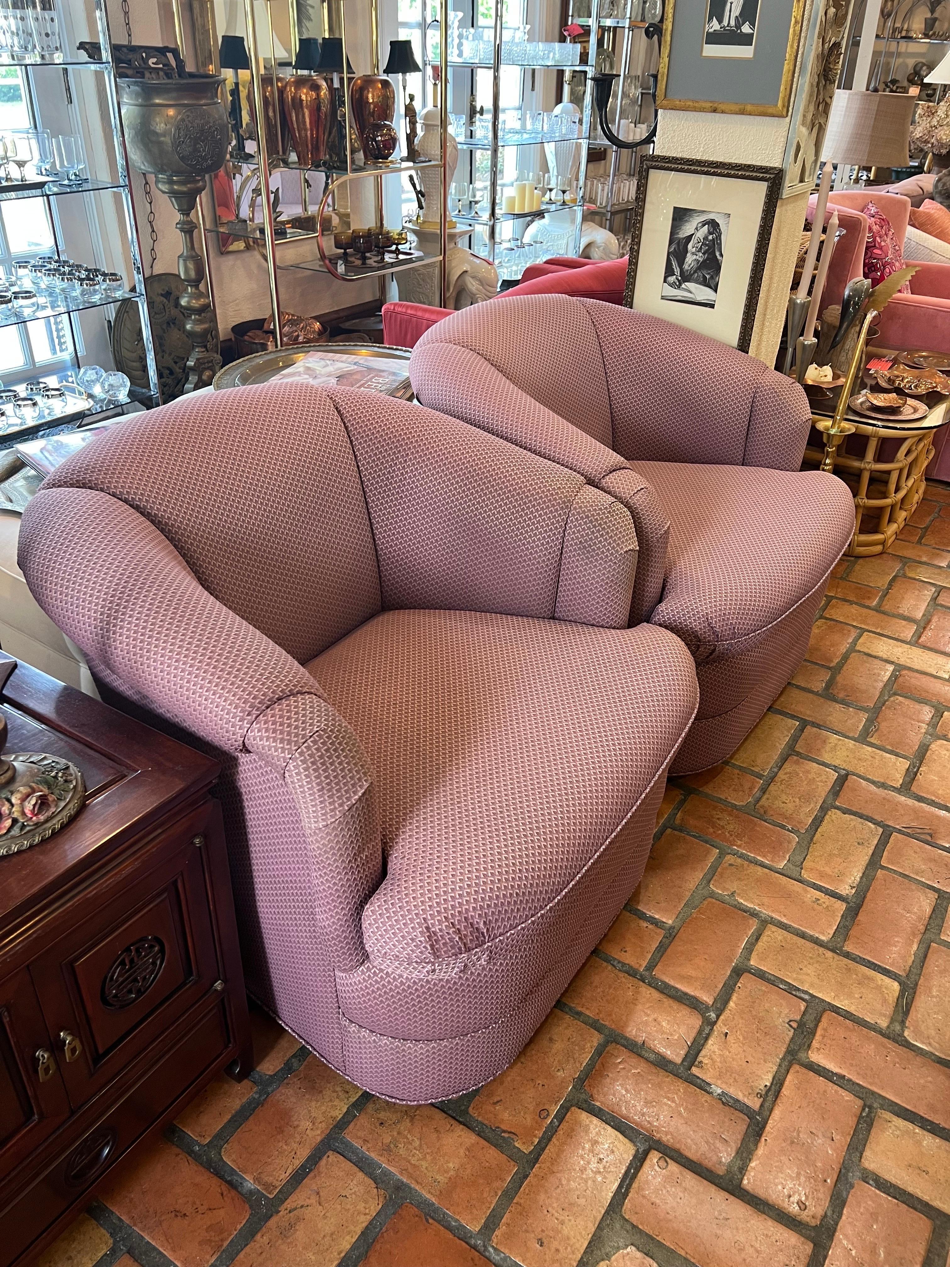 Late 20th Century Pair of 1980's Mauve Swivel Chairs