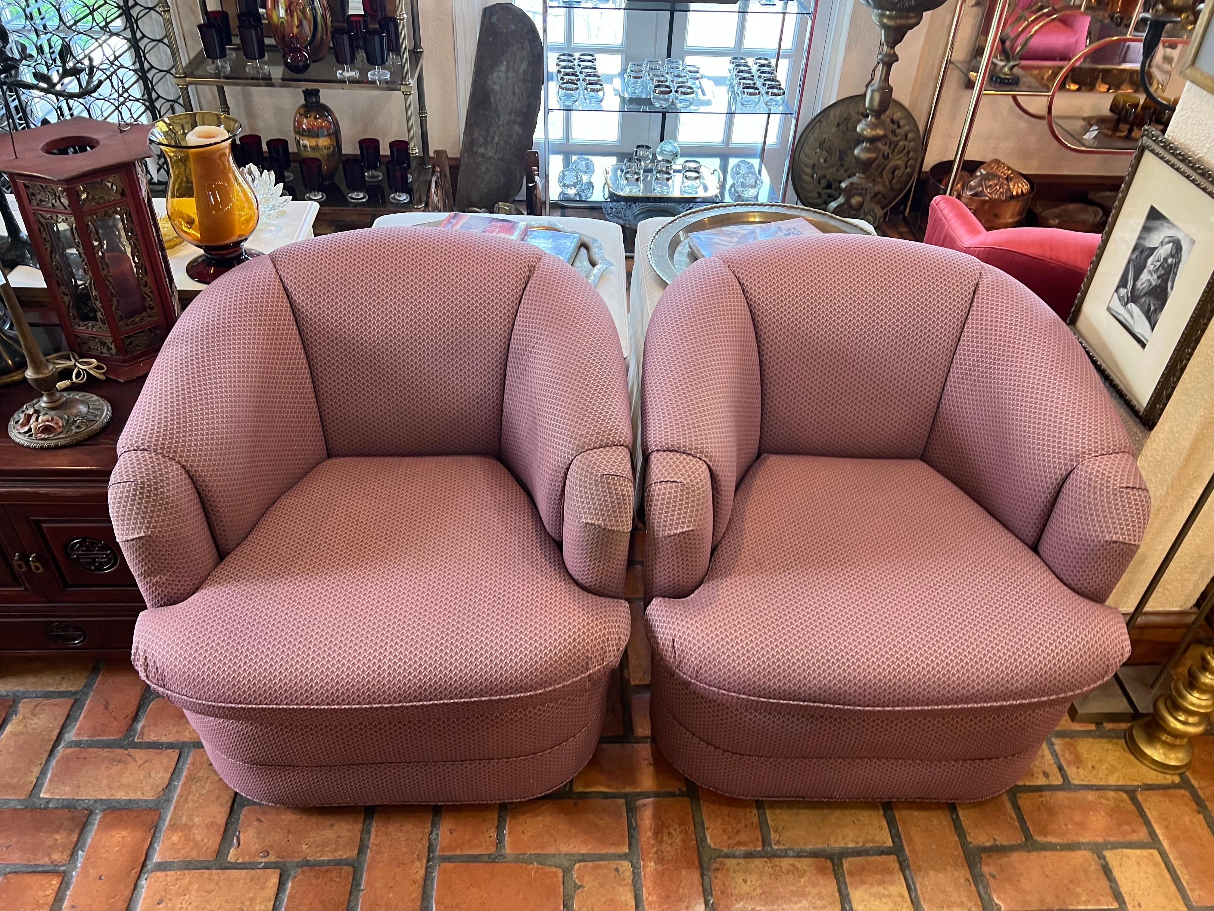 Upholstery Pair of 1980's Mauve Swivel Chairs