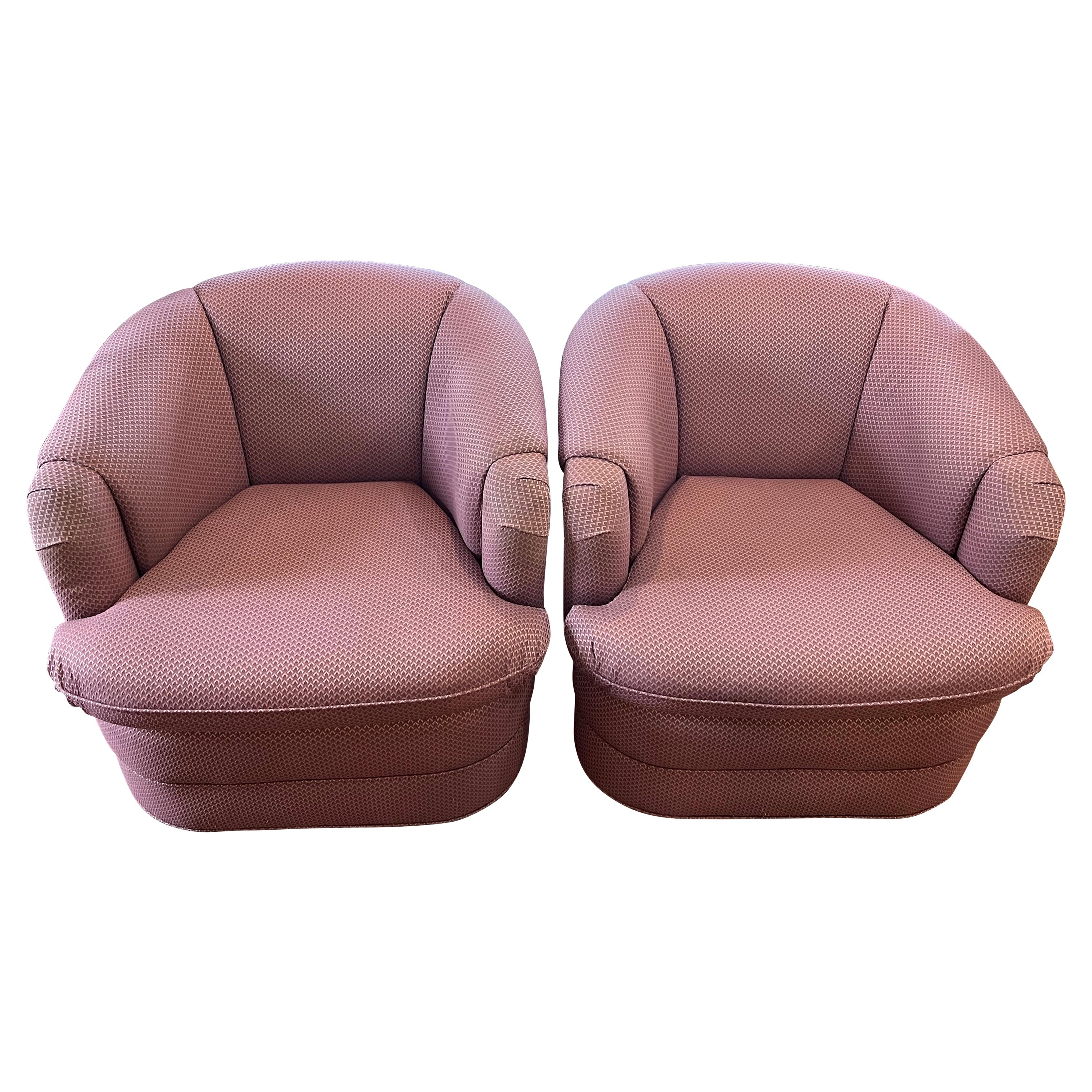 Pair of 1980's Mauve Swivel Chairs