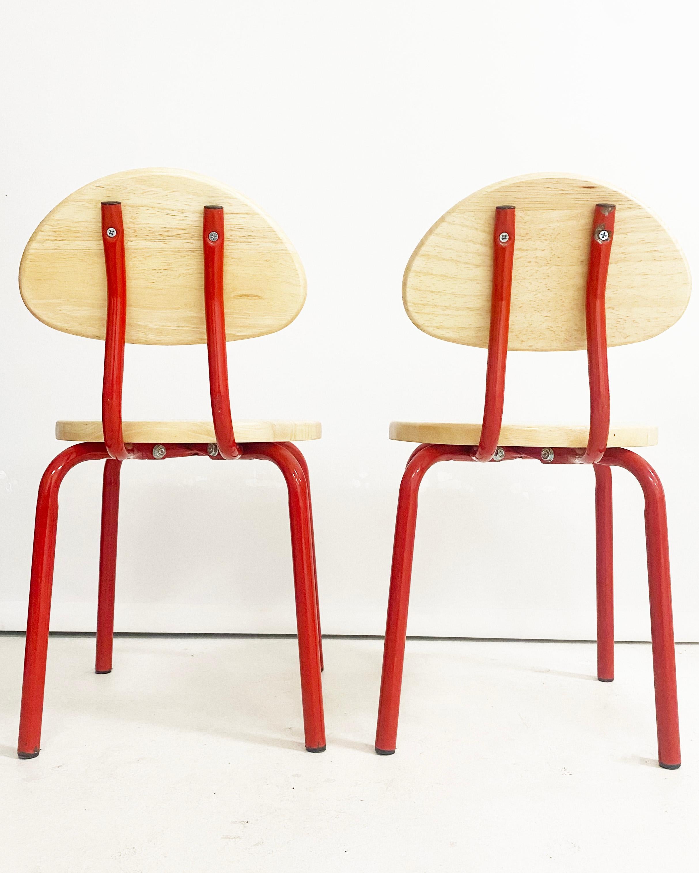 Italian Pair of 1980s Memphis Milano Style Wood and Metal Kids' Chairs For Sale