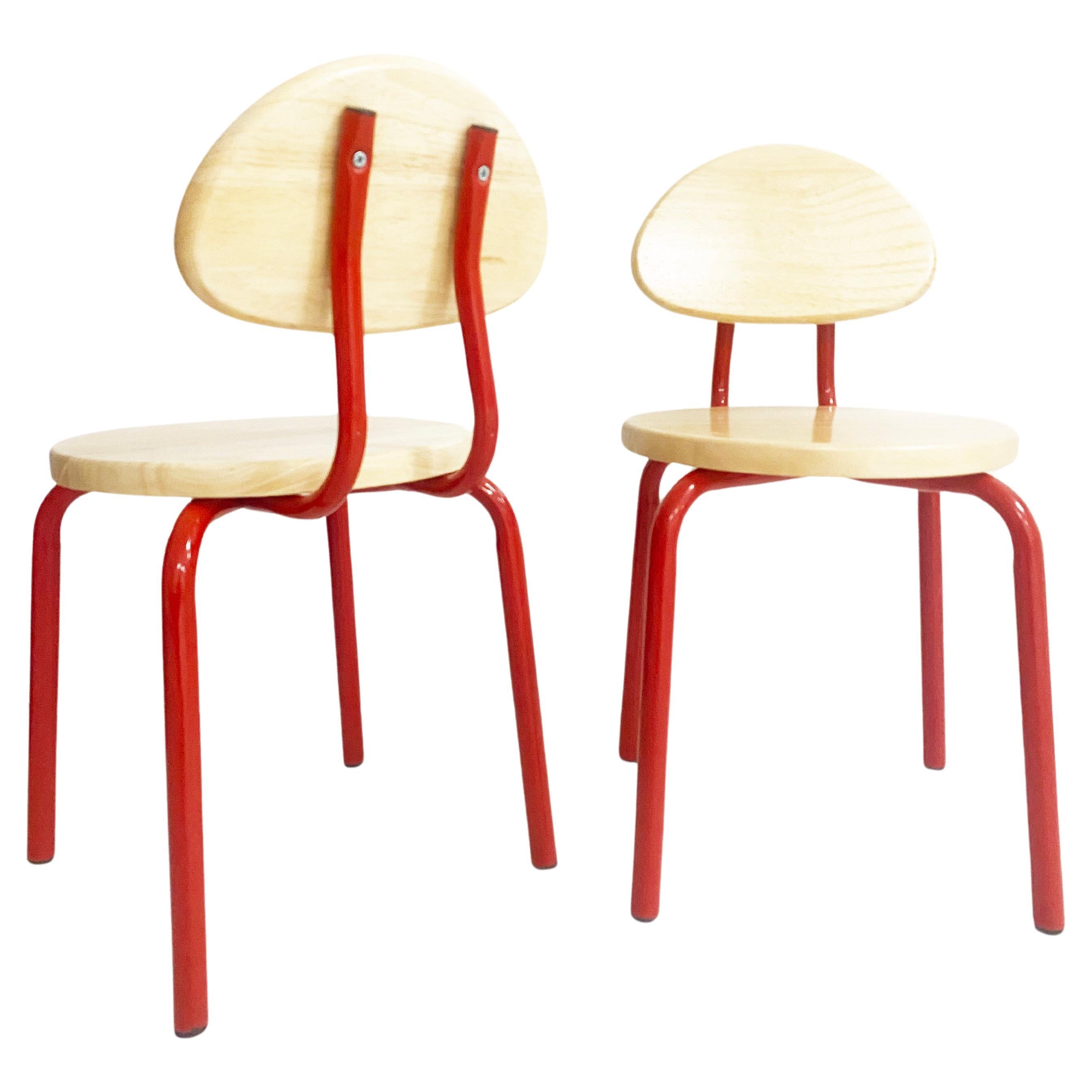 Pair of 1980s Memphis Milano Style Wood and Metal Kids' Chairs For Sale