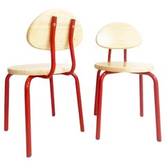 Pair of 1980s Memphis Milano Style Wood and Metal Kids' Chairs