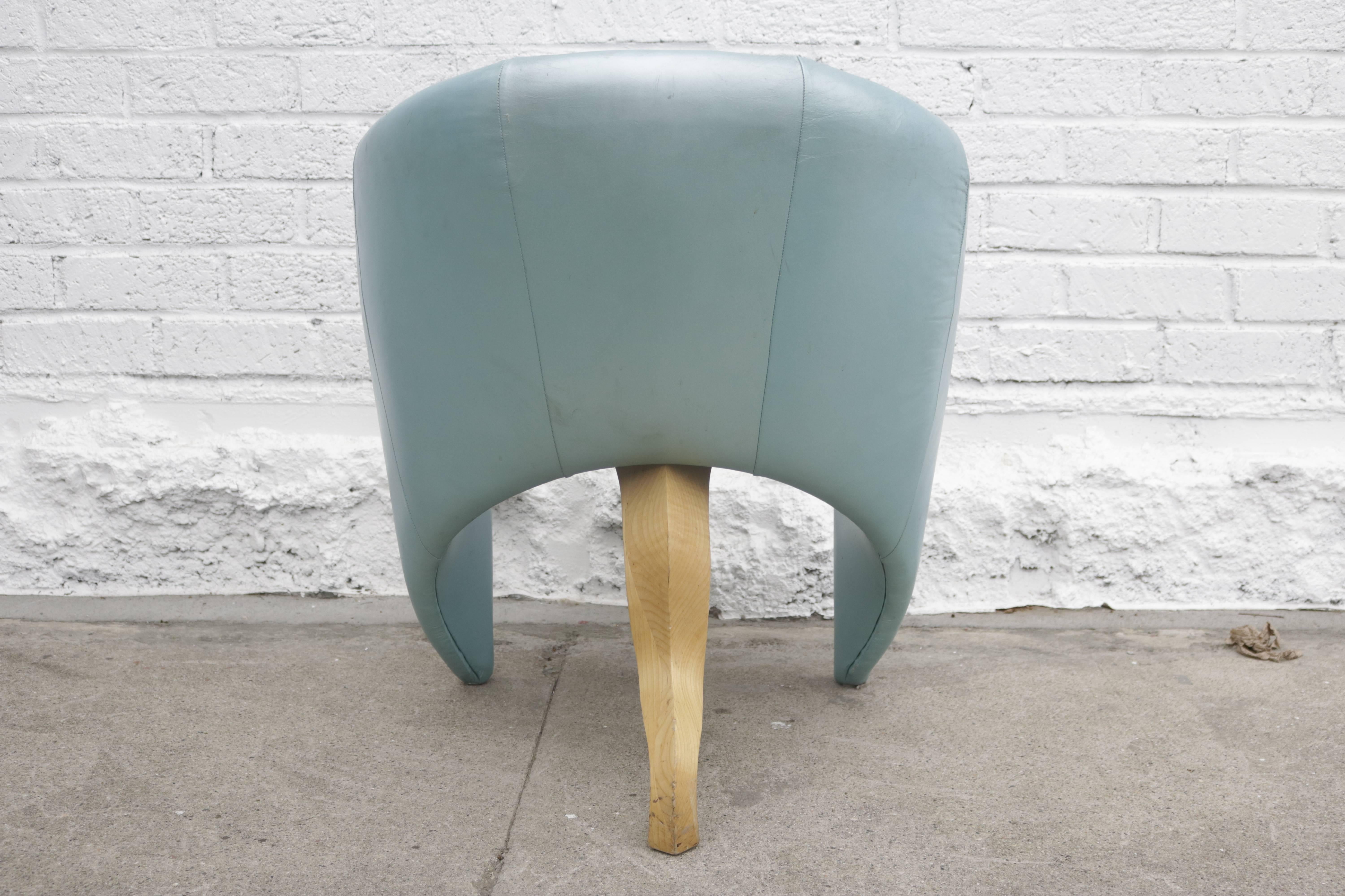 American Pair of 1980s Memphis Style Chairs in Aquamarine Leather