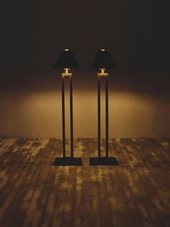 Pair of 1980's Modern Brass Floor Lamps