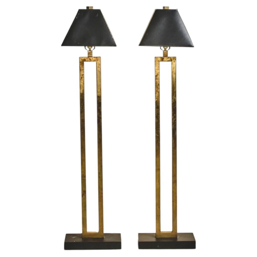 Pair of 1980's Modern Brass Floor Lamps