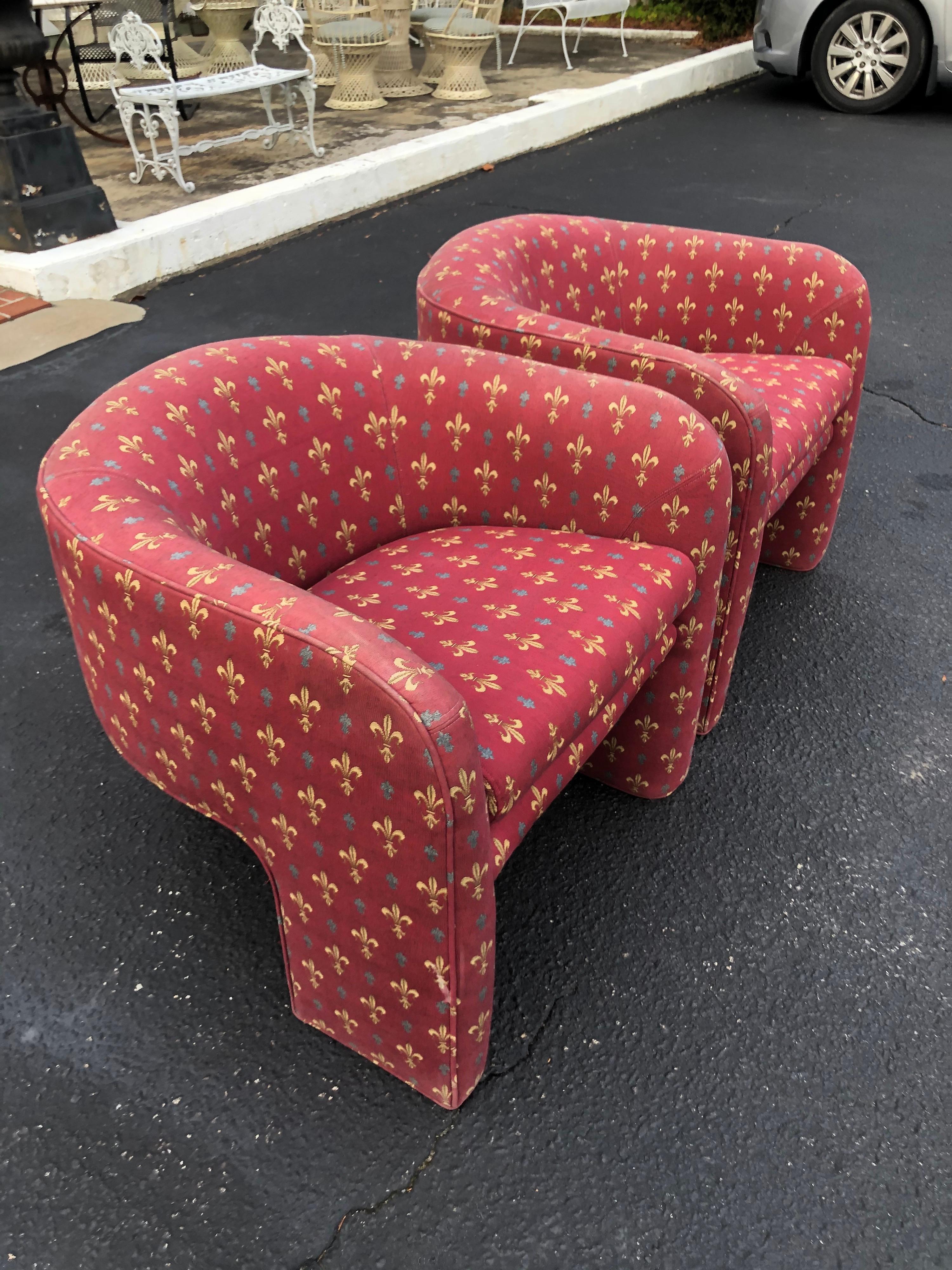 Pair of 1980s Modular Three-Legged Club Chairs In Good Condition In Redding, CT