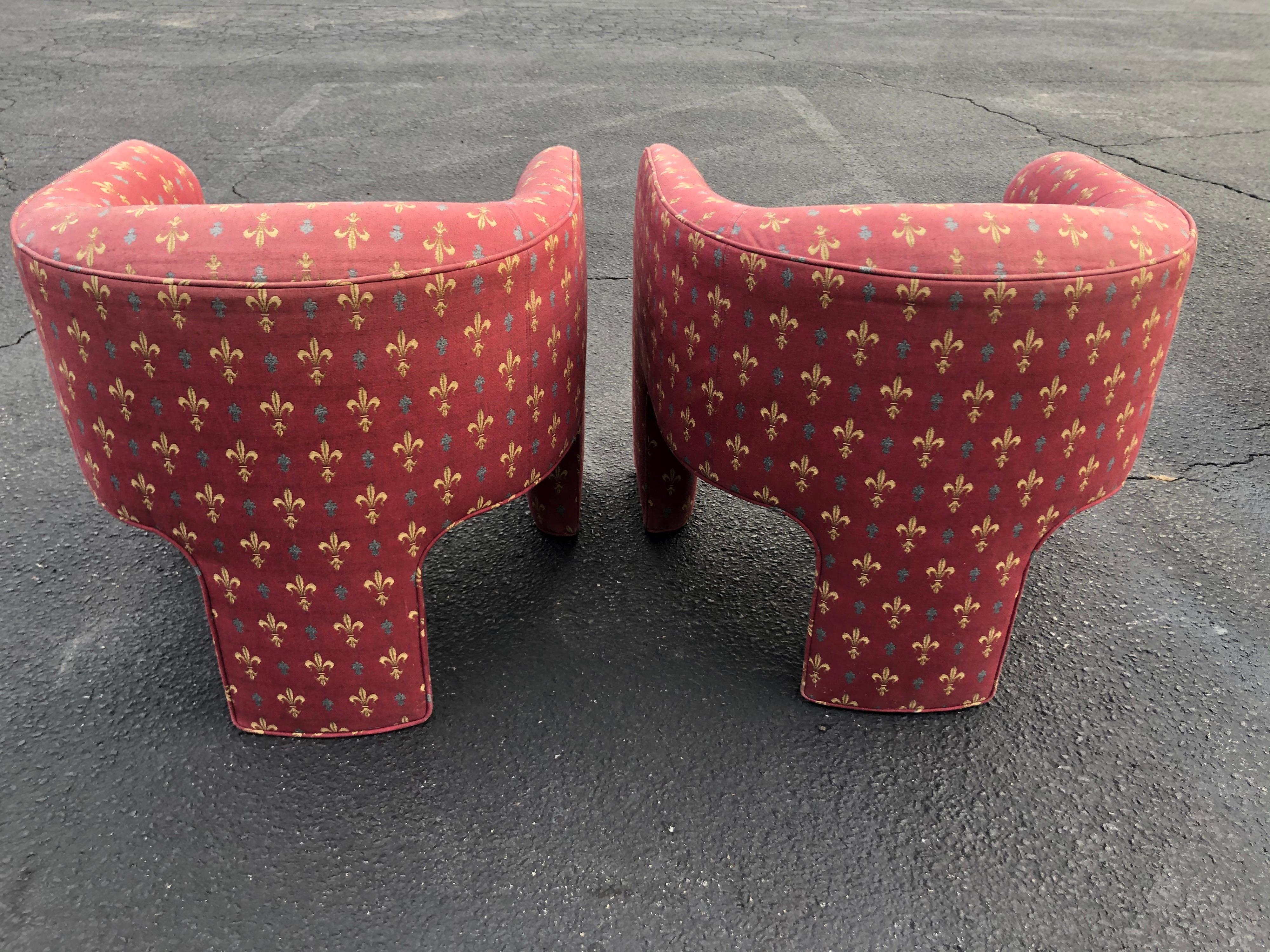 Upholstery Pair of 1980s Modular Three-Legged Club Chairs