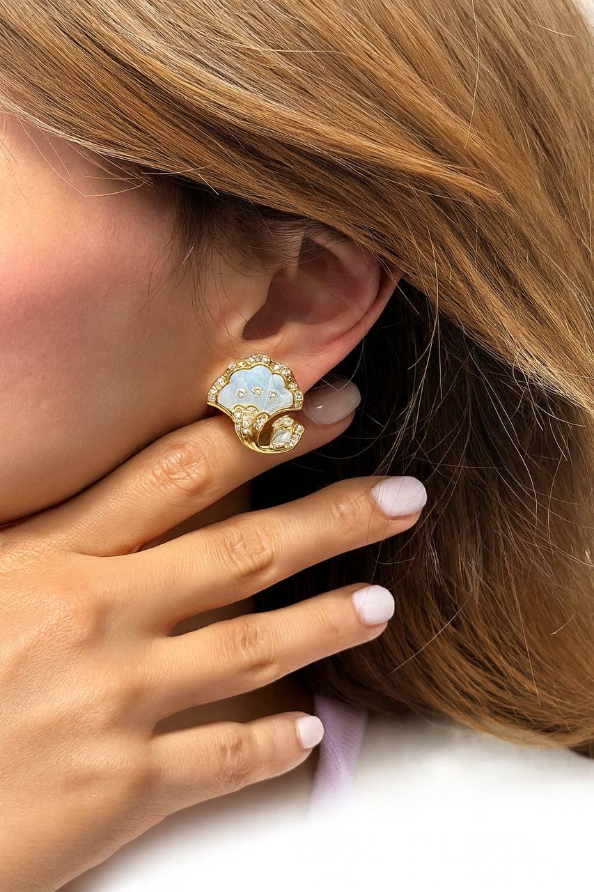 par de pendientes de madreperla y pavé de diamantes de los años 80 Corte brillante en venta