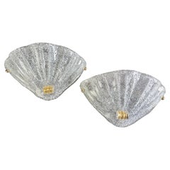 Pair of 1980s Murano art glass ribbed wall lamps with Graniglia workmanship.
