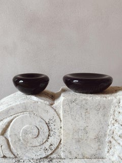 Pair of 1980s Murano Glass Black Organic Bowls by V Nason