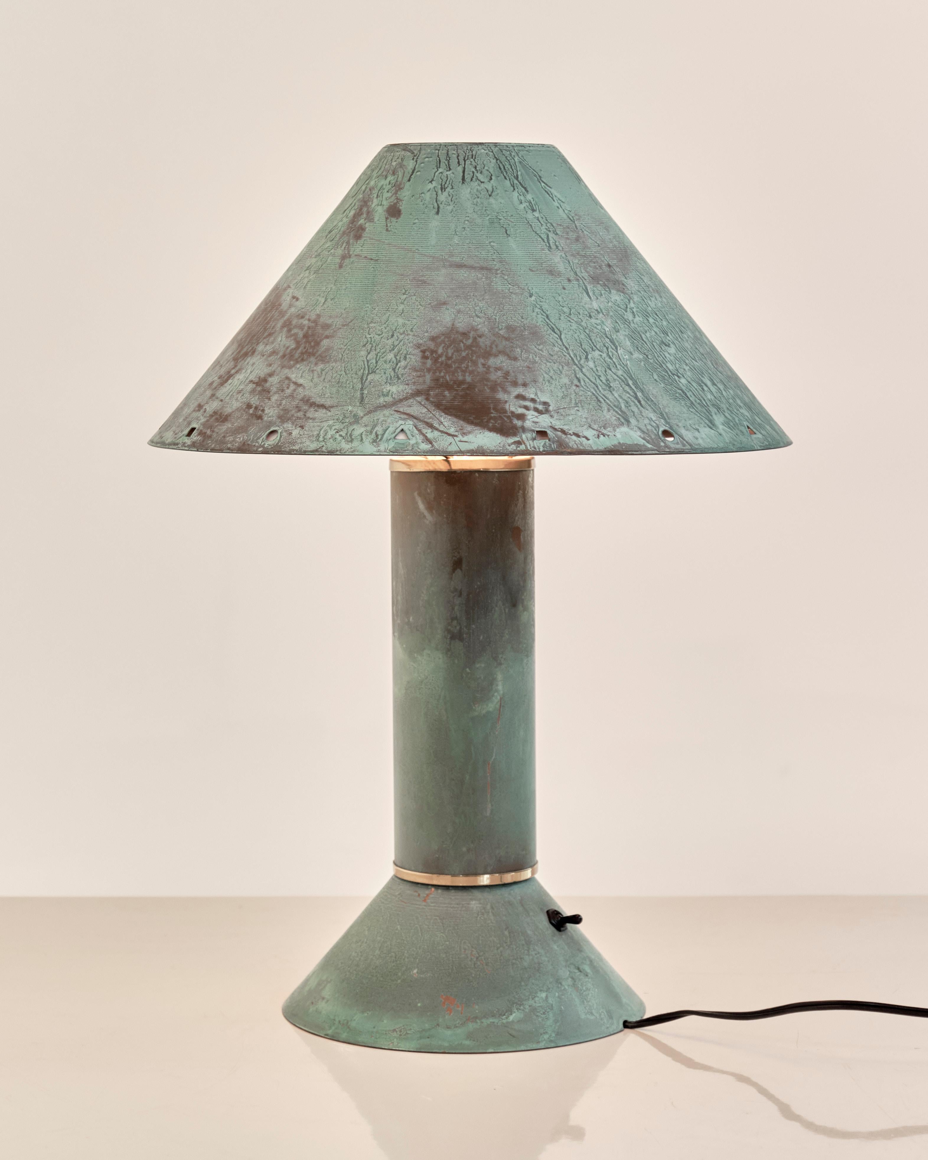 Post-Modern Pair of 1980's Patinated Copper Table Lamps by Ron Rezek 