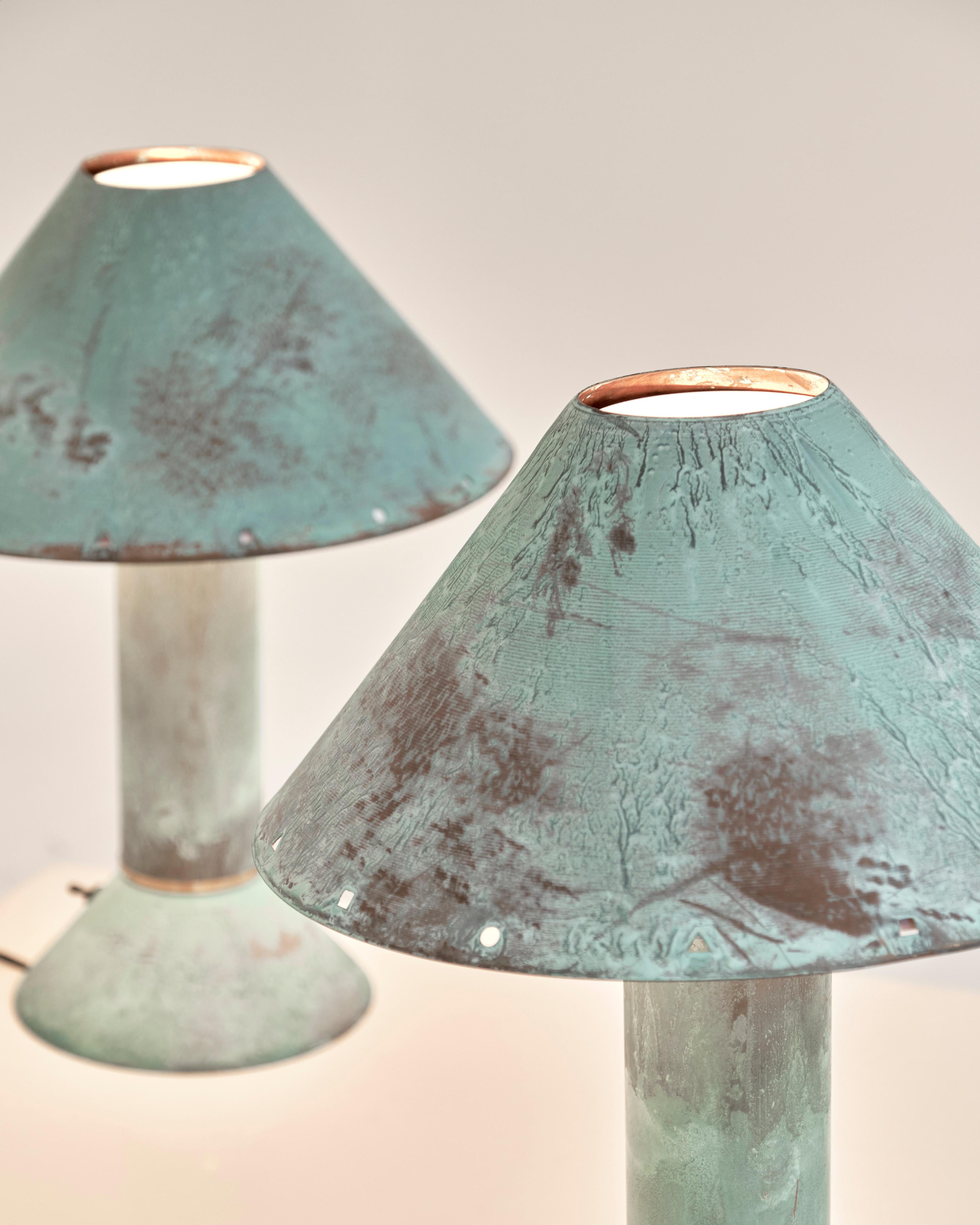 American Pair of 1980's Patinated Copper Table Lamps by Ron Rezek 