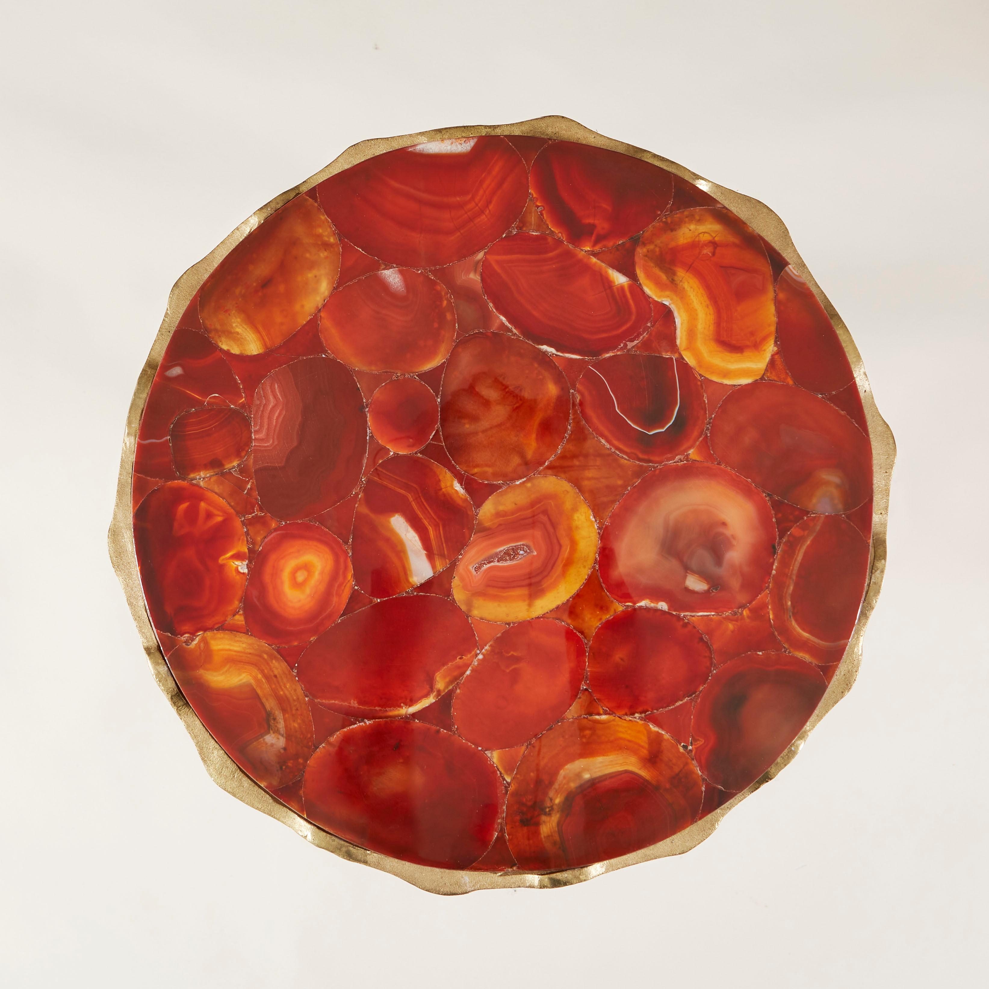 Late 20th Century Pair of 1980s Red Agate Side Tables For Sale