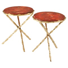 Pair of 1980s Red Agate Side Tables