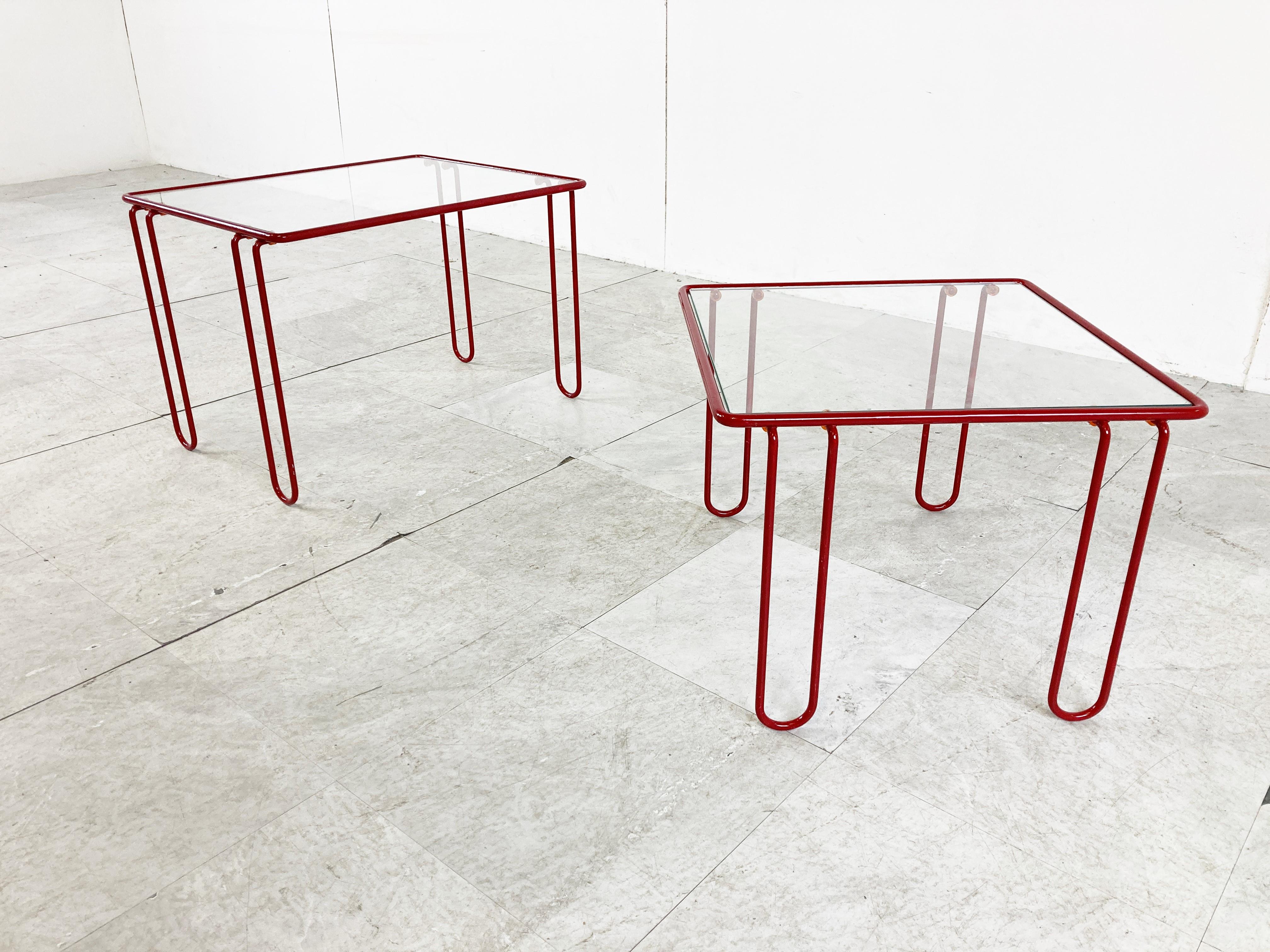 Late 20th Century Pair of 1980s Red Metal Side Tables For Sale