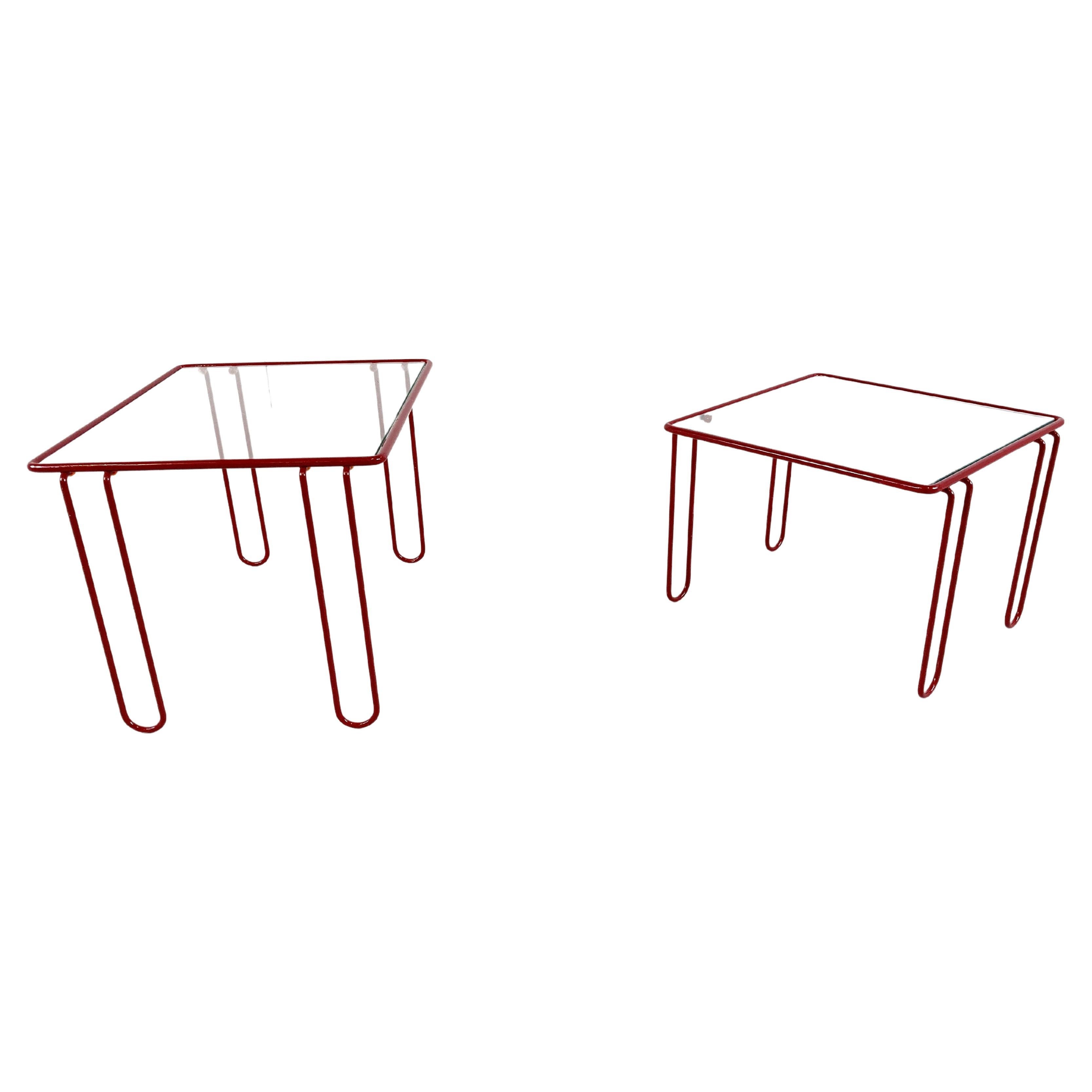 Pair of 1980s Red Metal Side Tables For Sale