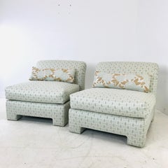 Pair of 1980s Rolled Back Slipper Chairs with Ottoman