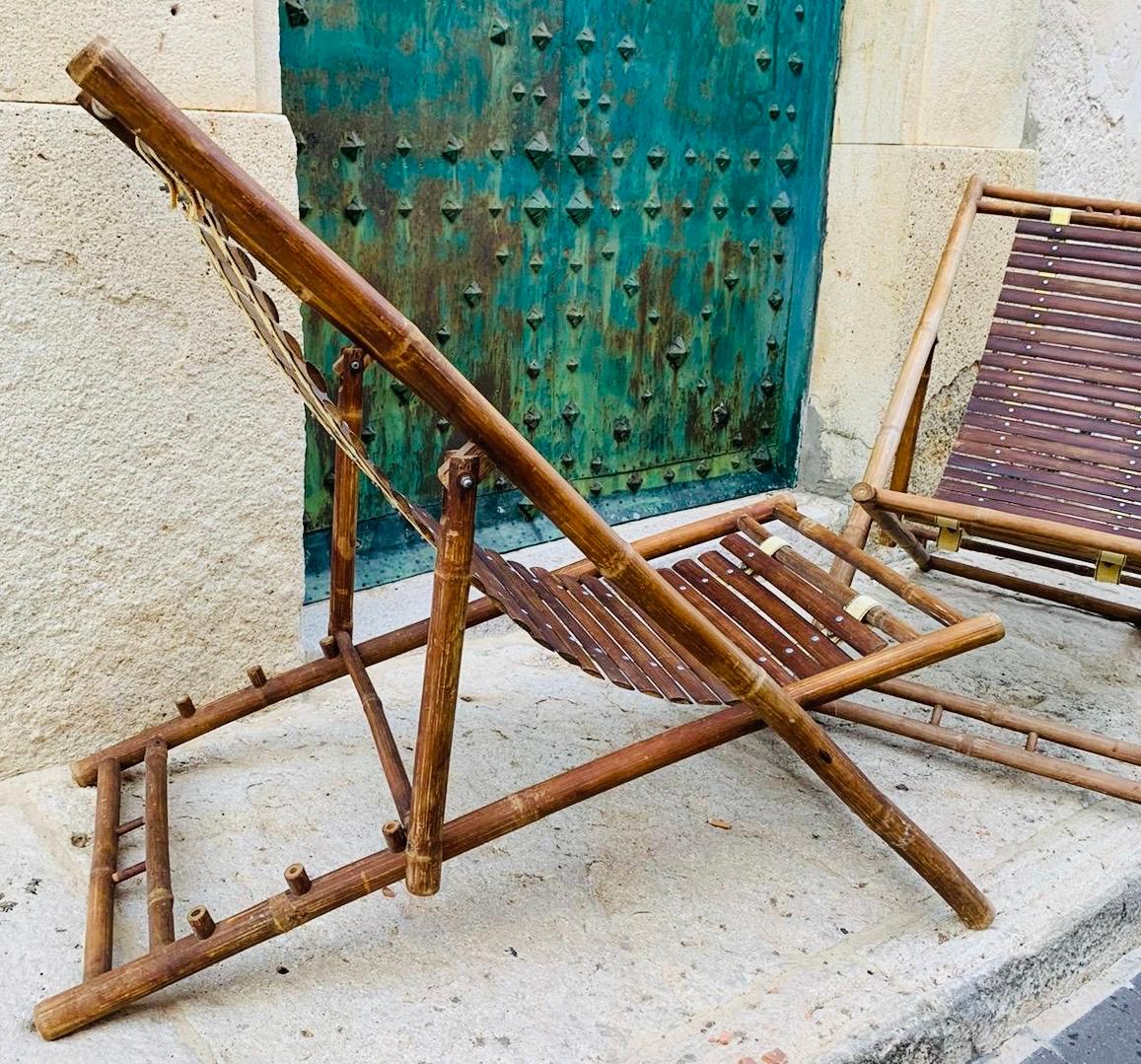 Coppia di sedie a sdraio o lettini in bambù rustico italiano degli anni '80 in vendita 11