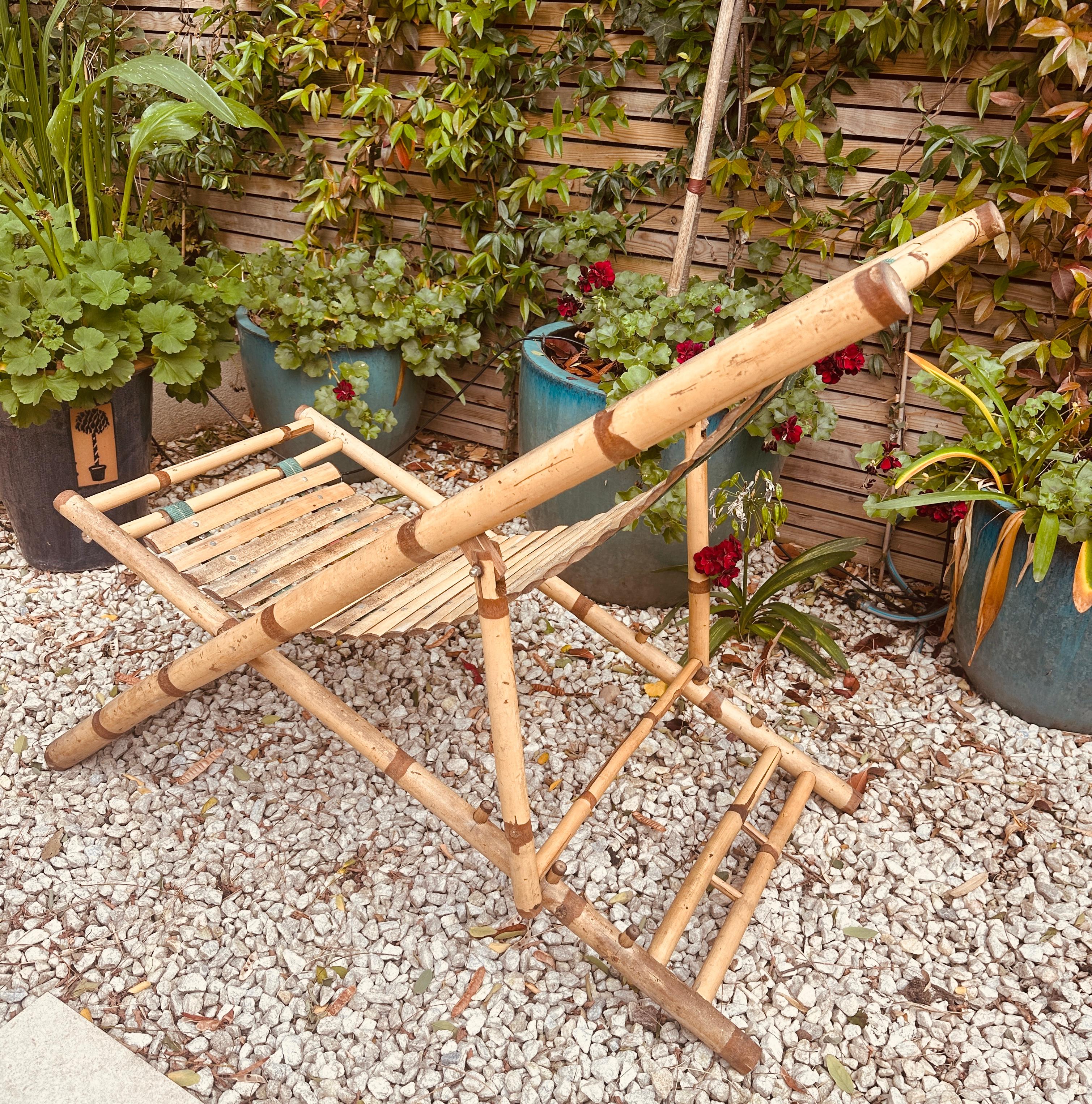 Paar rustikale italienische goldene Bambus-Liegestühle oder Sonnenliegen aus den 1980er Jahren im Angebot 9