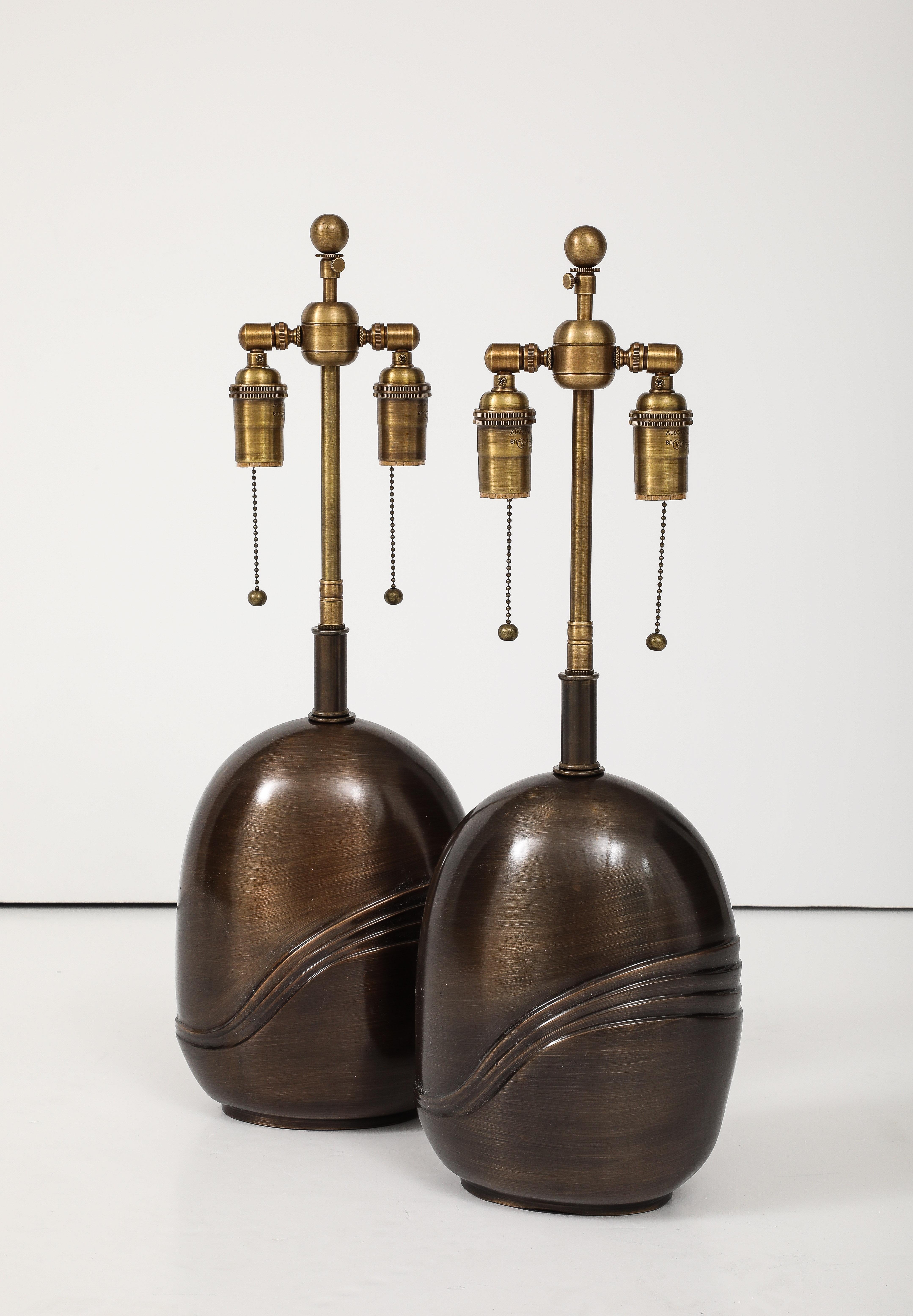 Mid-Century Modern Pair of 1980's Signed  Bronze Lamps by Esa Fedrigolli  For Sale