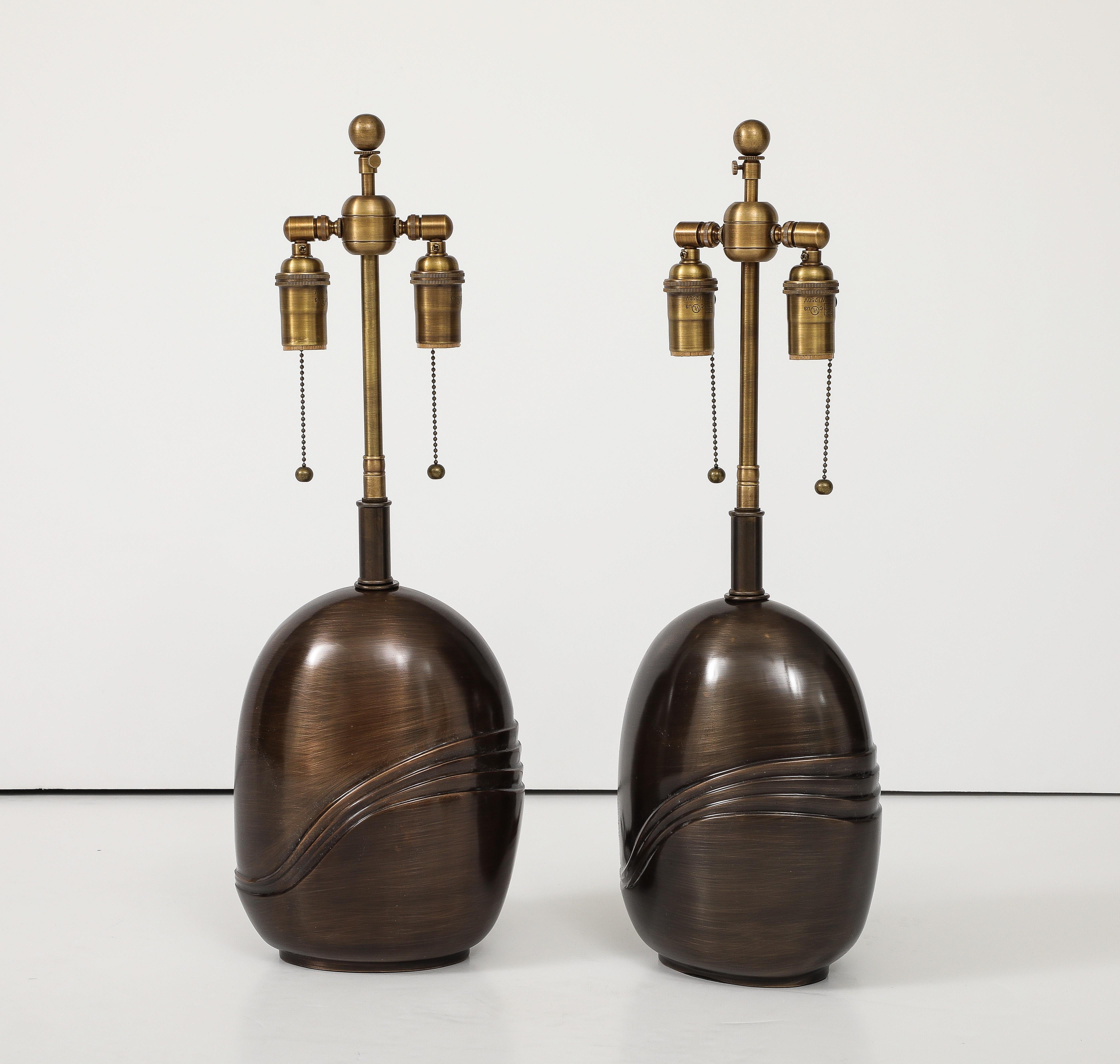 Italian Pair of 1980's Signed  Bronze Lamps by Esa Fedrigolli  For Sale
