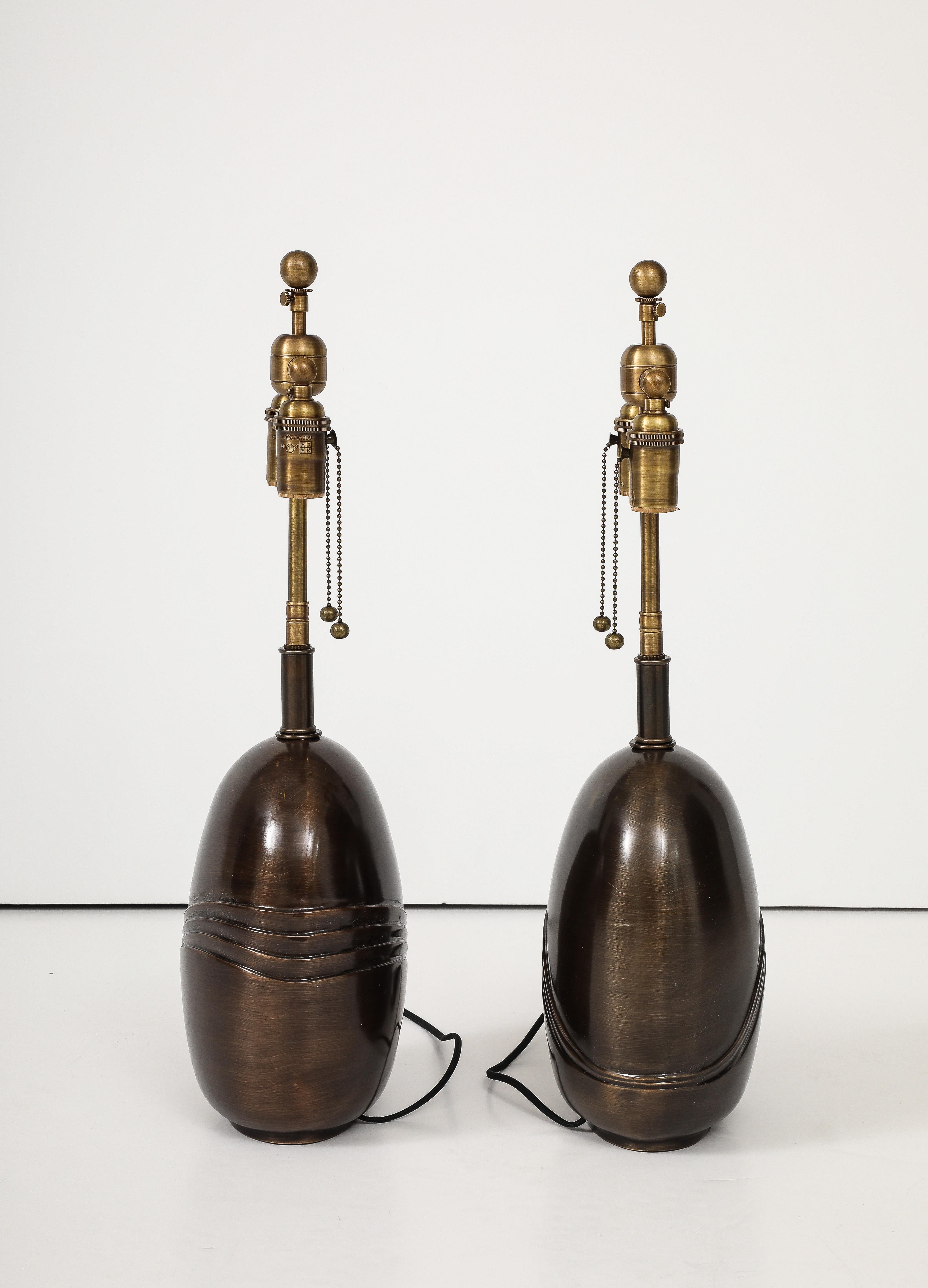 Pair of 1980's Signed  Bronze Lamps by Esa Fedrigolli  For Sale 2