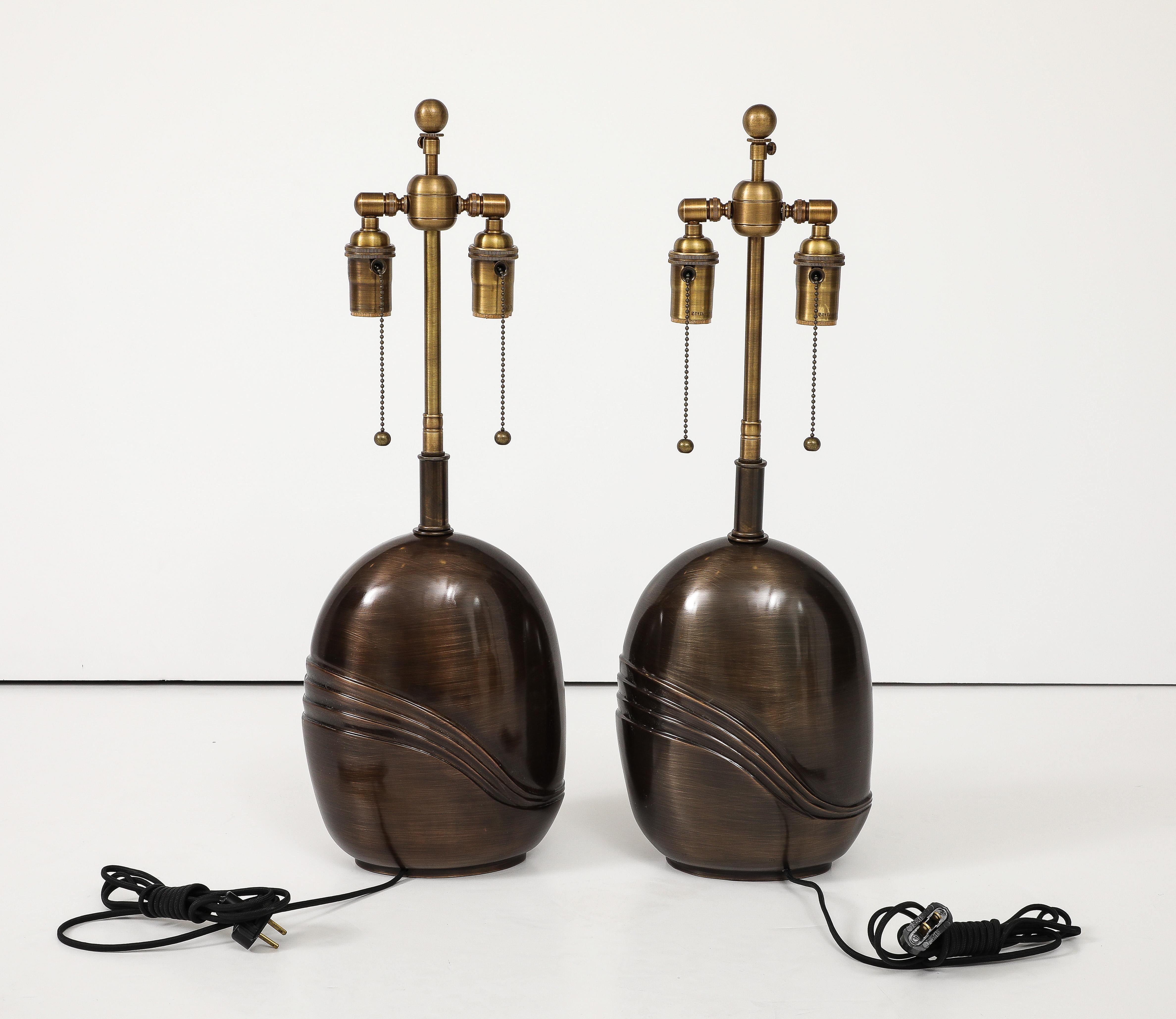 Pair of 1980's Signed  Bronze Lamps by Esa Fedrigolli  For Sale 3