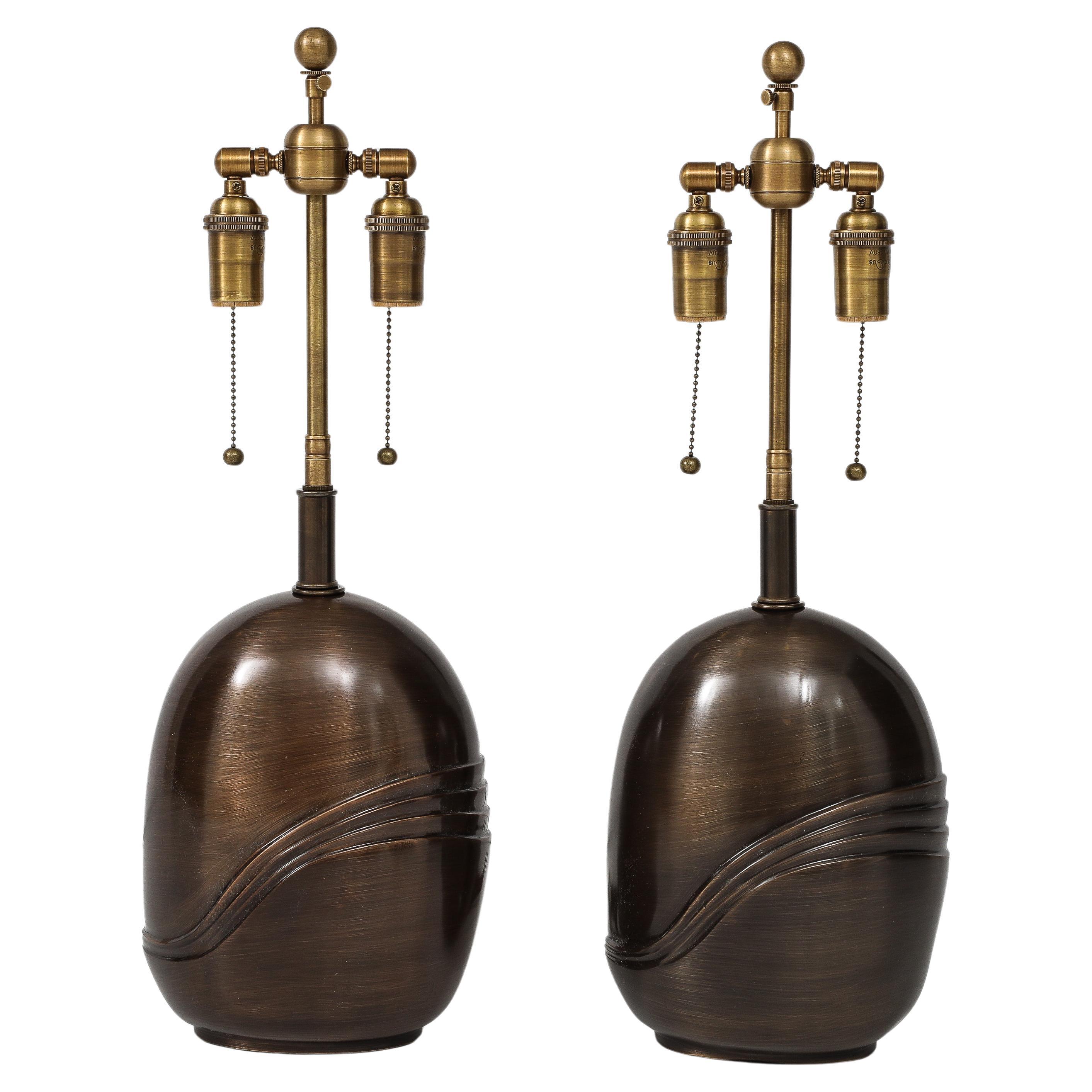 Pair of 1980's Signed  Bronze Lamps by Esa Fedrigolli 