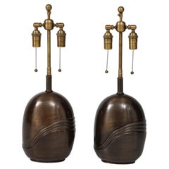 Pair of 1980's Signed  Bronze Lamps by Esa Fedrigolli 