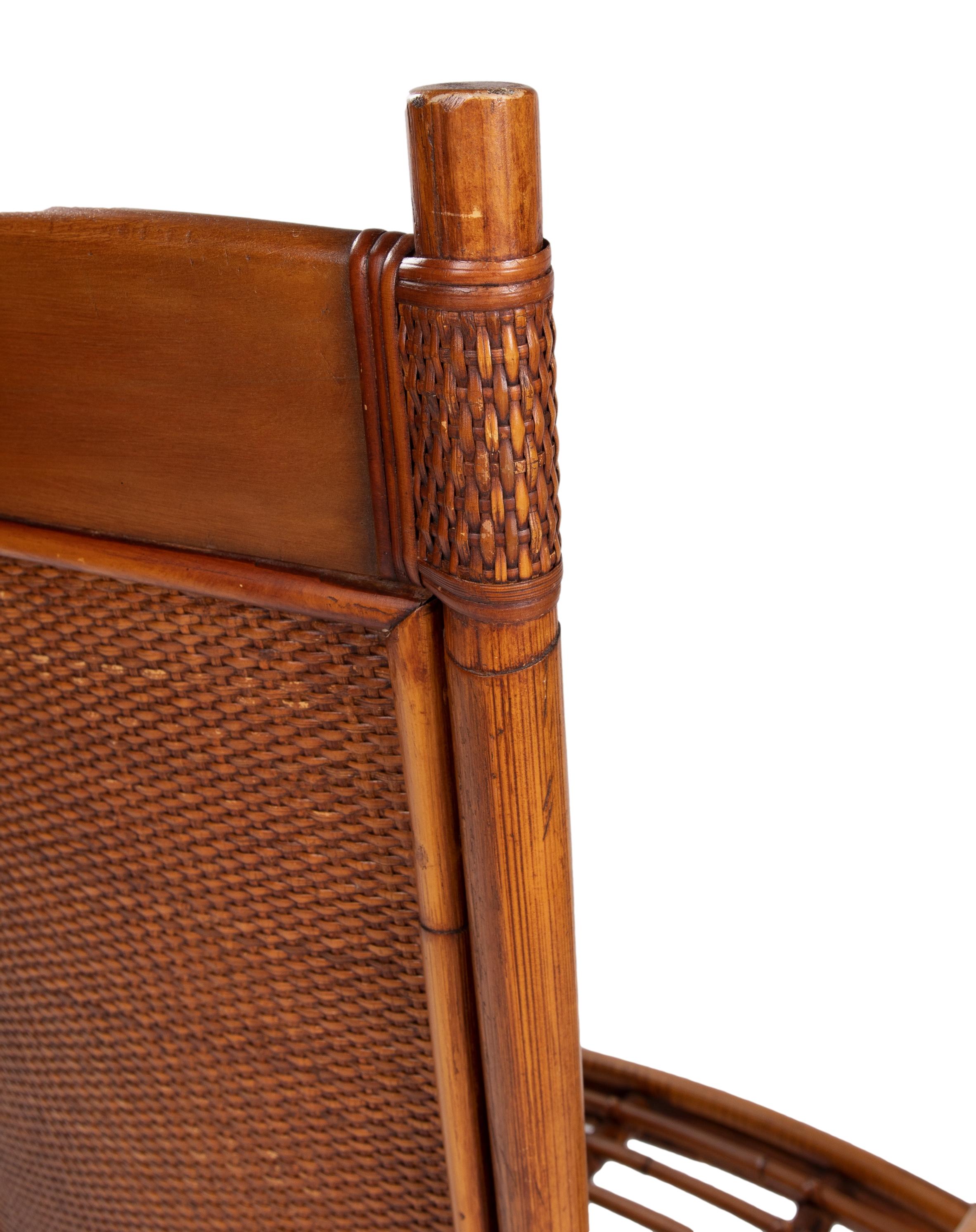 Pair of 1980s Spanish Bamboo & Woven Wicker Rocking Chairs 8