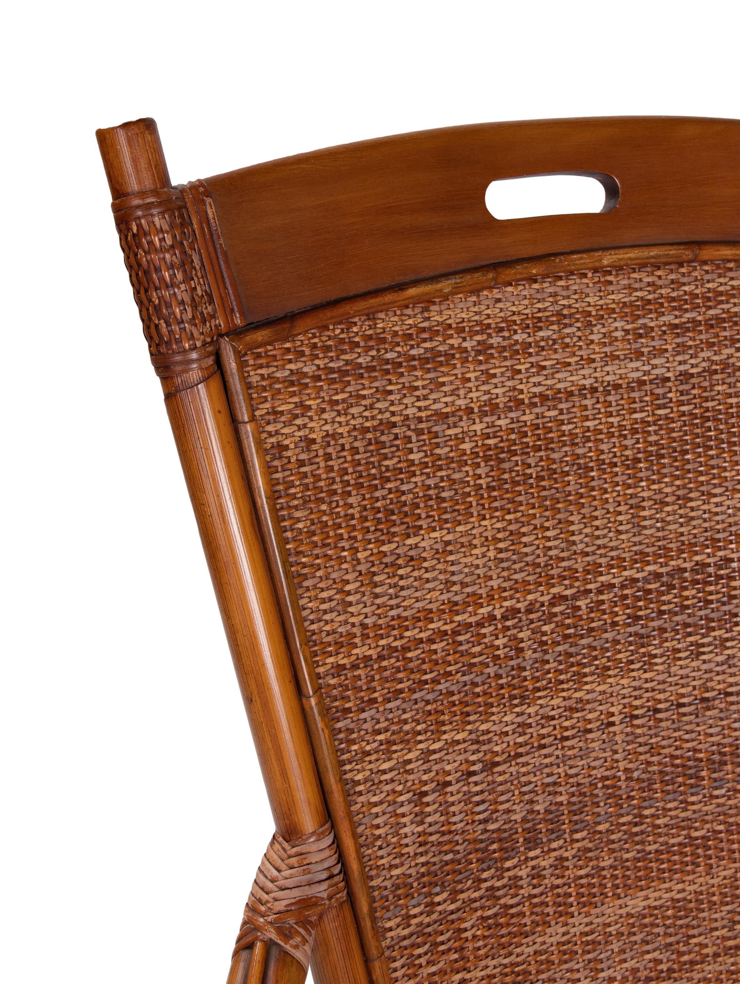 Pair of 1980s Spanish Bamboo & Woven Wicker Rocking Chairs 9