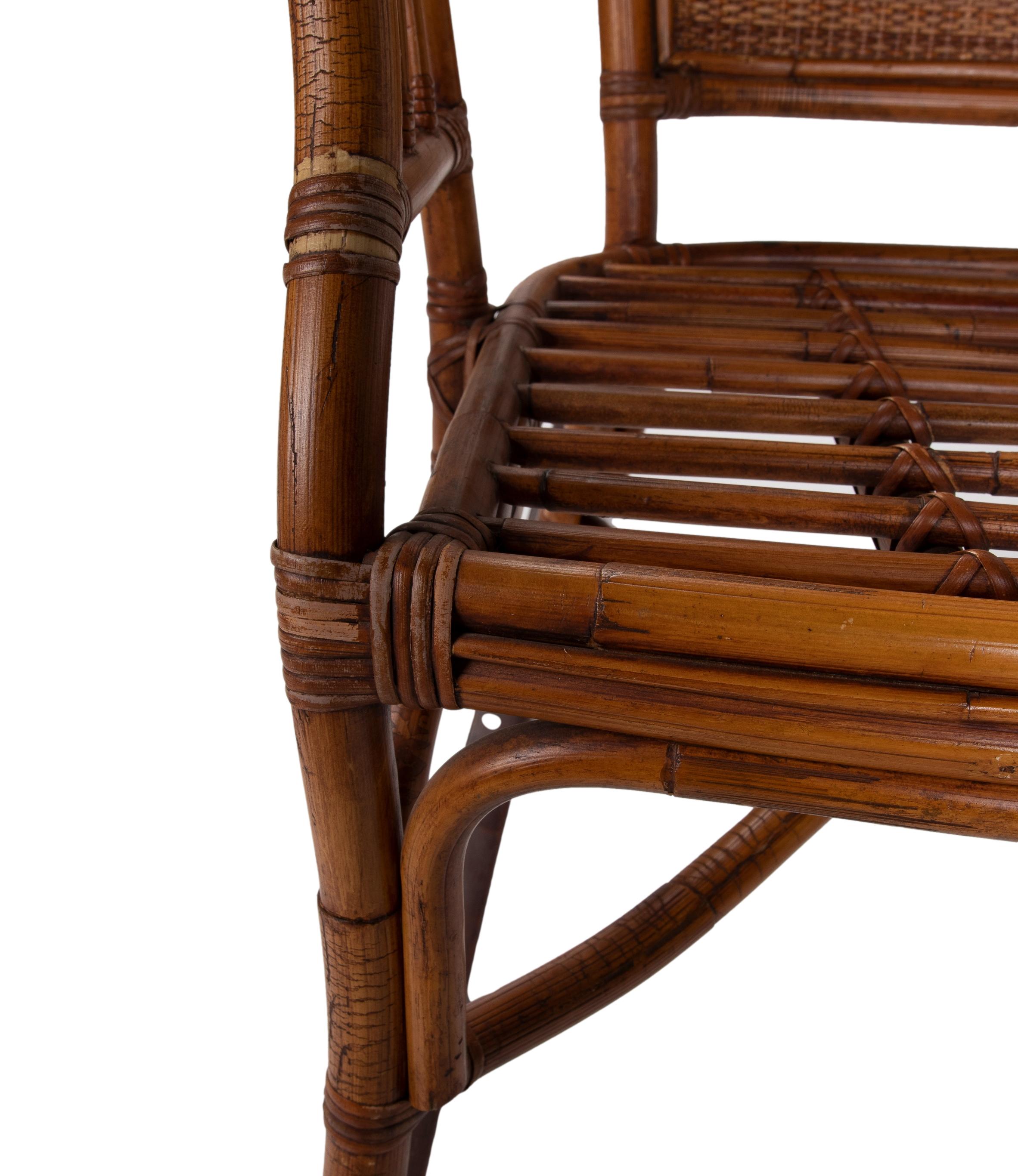 Pair of 1980s Spanish Bamboo & Woven Wicker Rocking Chairs 10