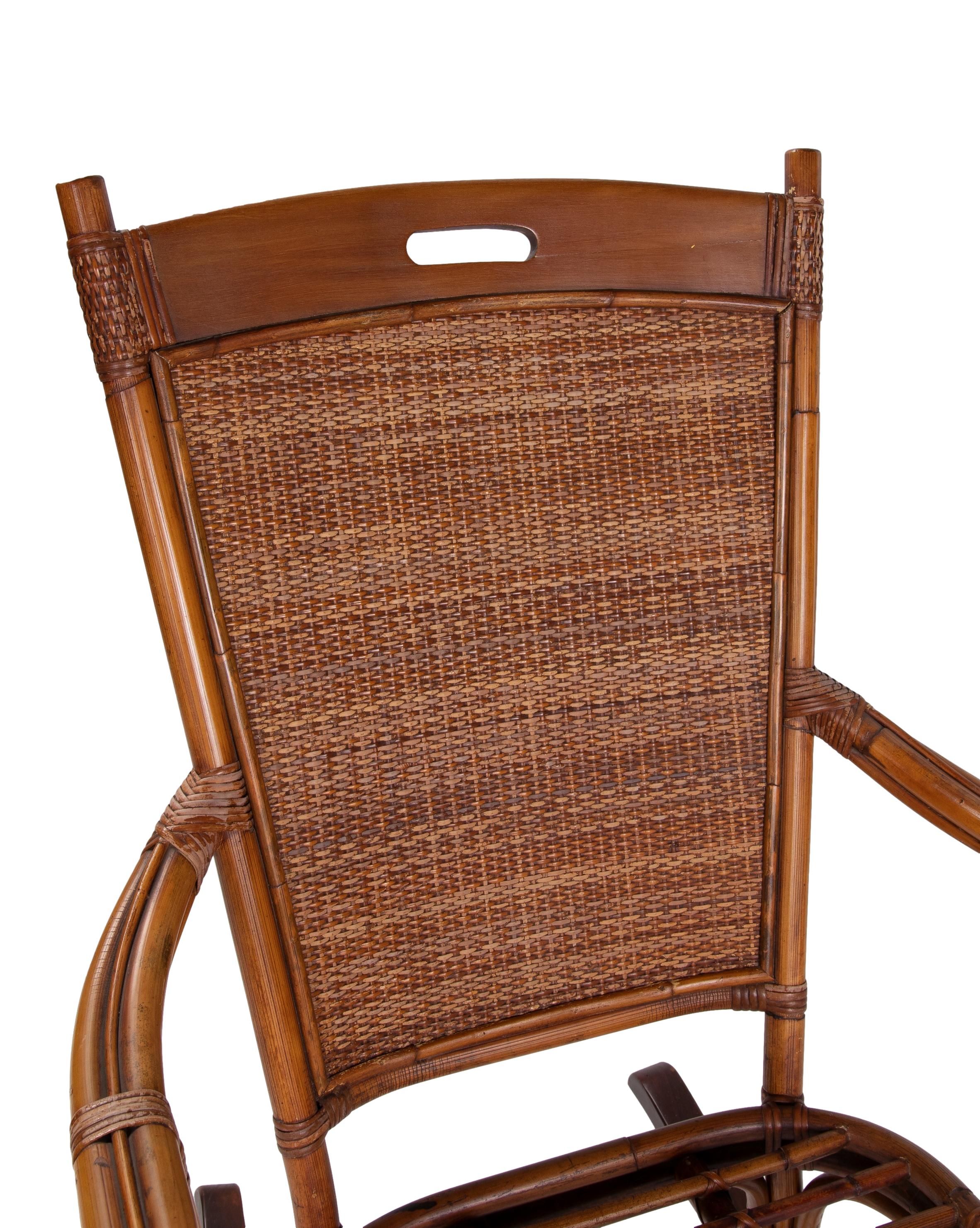 Pair of 1980s Spanish Bamboo & Woven Wicker Rocking Chairs 13