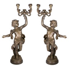 Paar spanische 4-Arm-Kandelaber aus Bronzeguss im Barockstil der 1980er Jahre, Goldener Junge Cherub