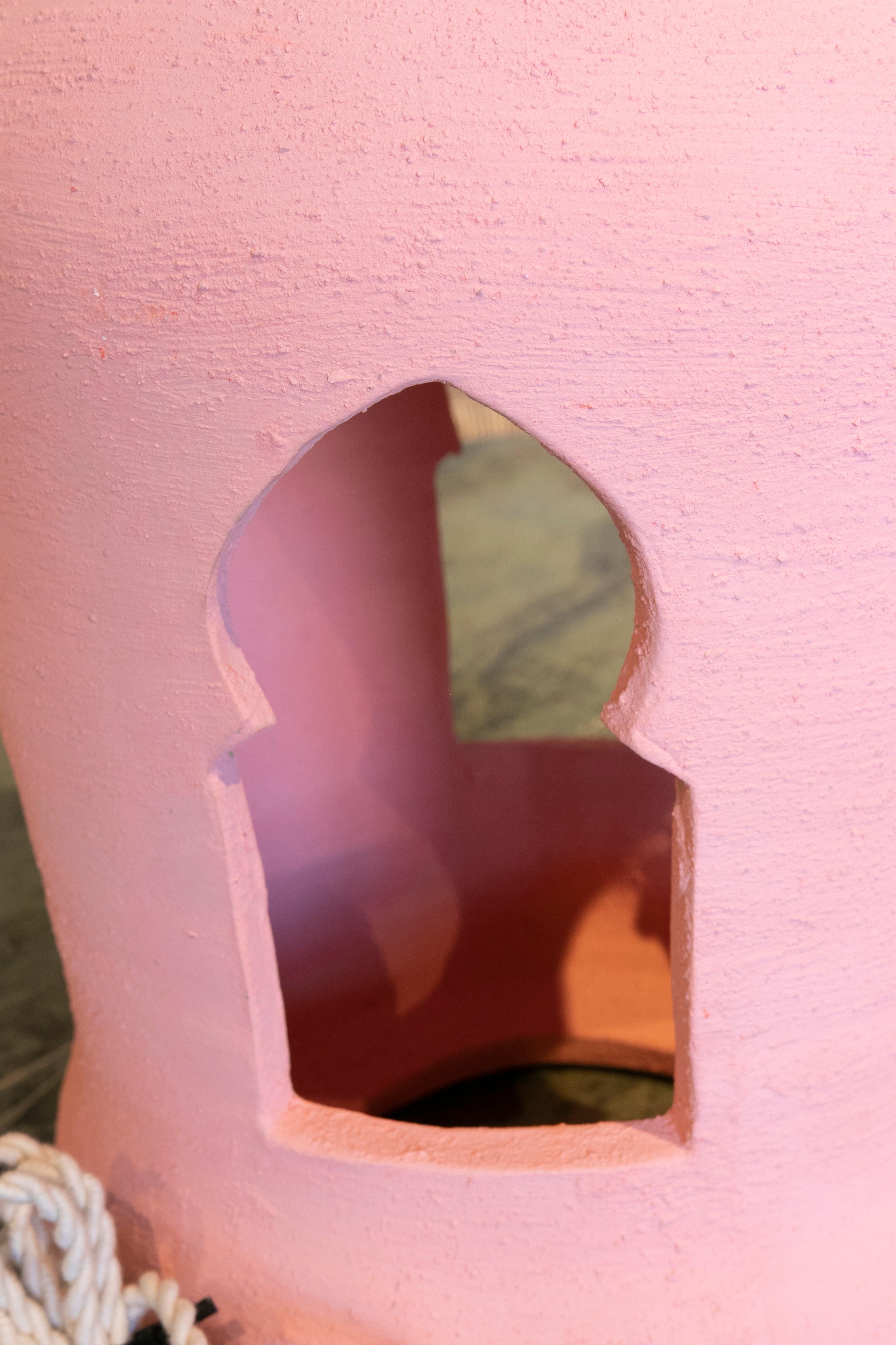 Paire de lampes de bureau espagnoles des années 1980 en céramique peinte en rose, fabriquées à la main en vente 5